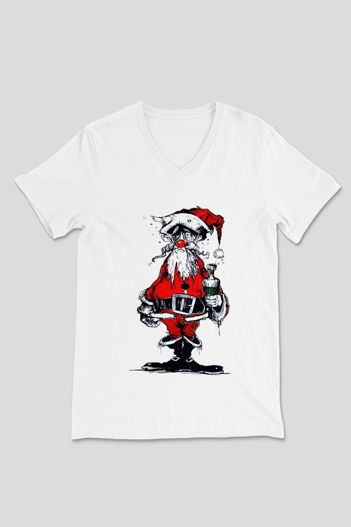 Yılbaşı Beyaz Unisex V Yaka Tişört