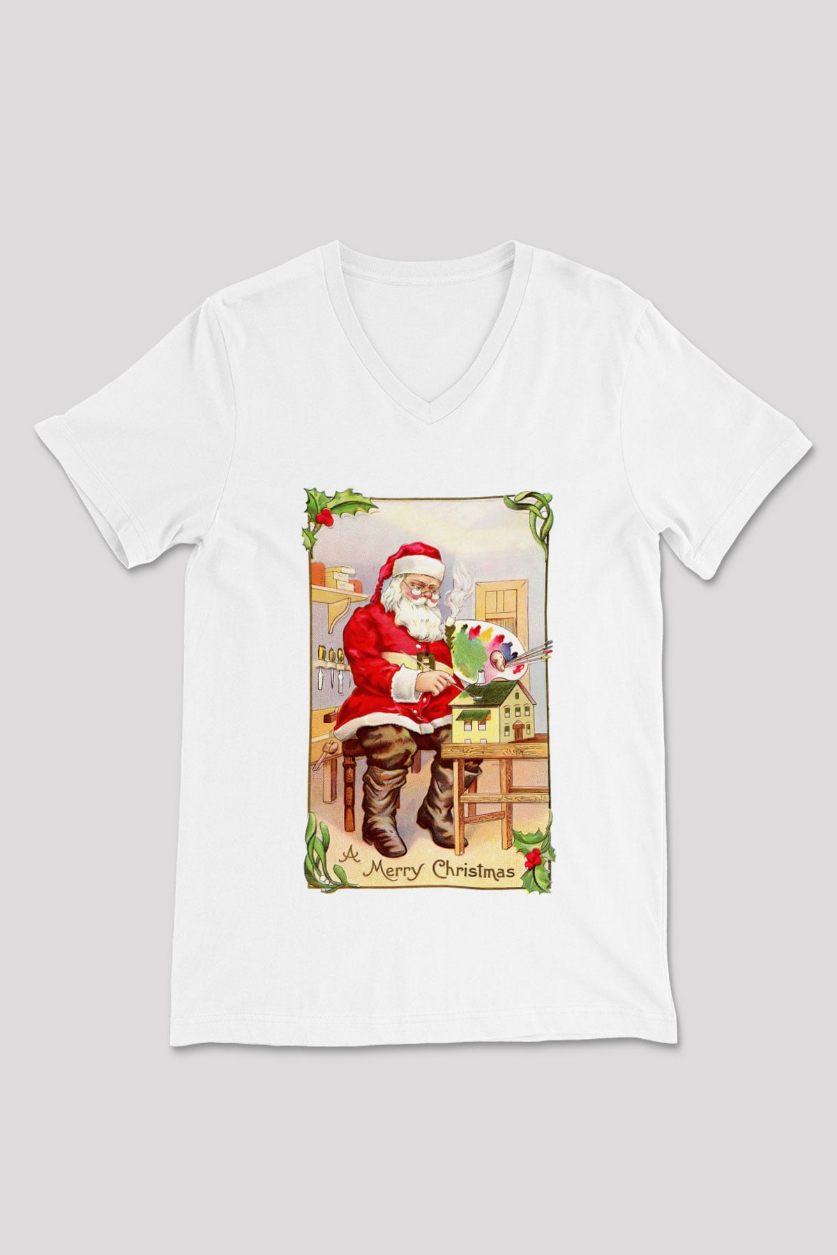 Yılbaşı Beyaz Unisex V Yaka Tişört T-Shirt