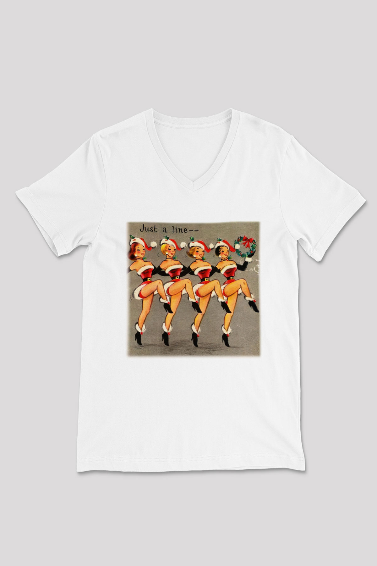 Yılbaşı Beyaz Unisex V Yaka Tişört T-Shirt