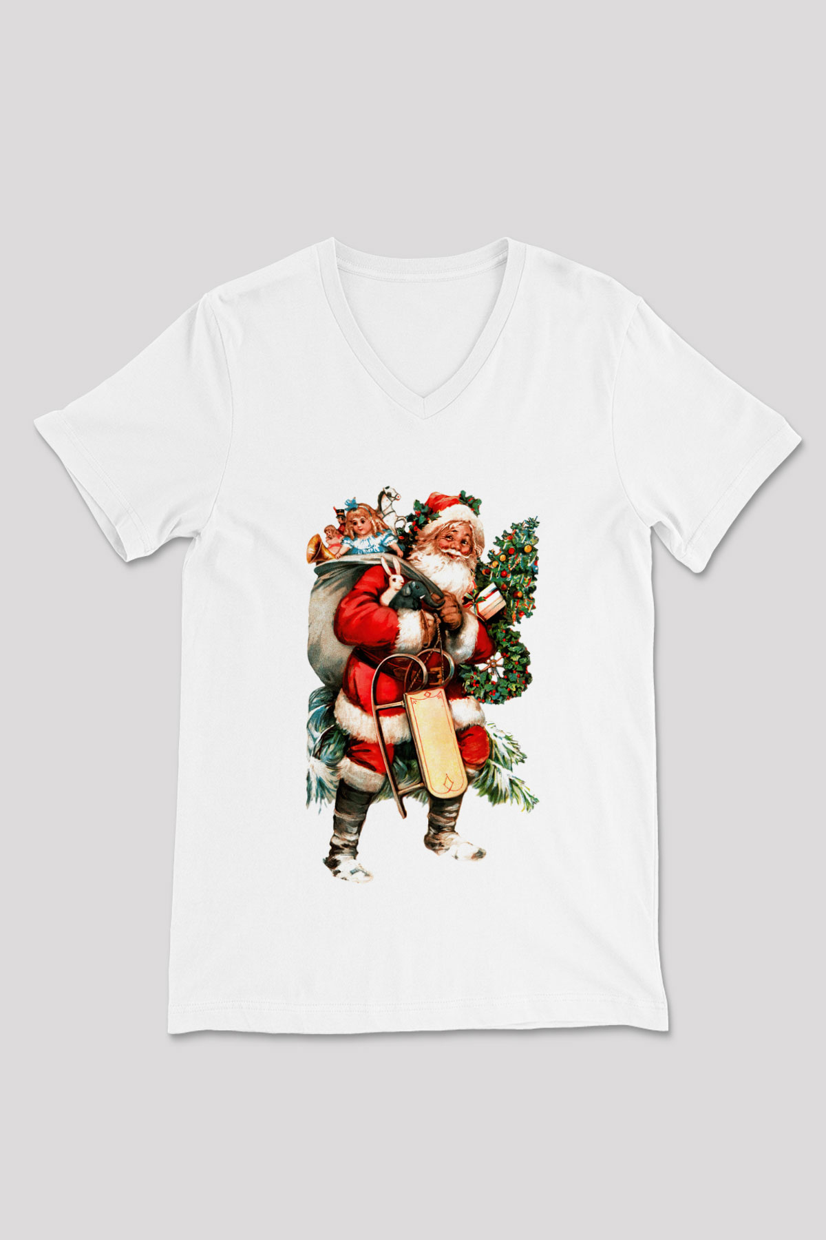 Yılbaşı Beyaz Unisex V Yaka Tişört T-Shirt