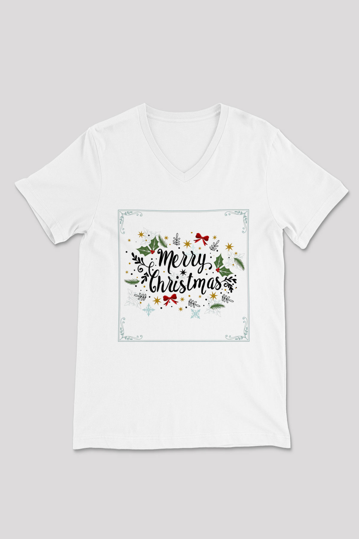 Yılbaşı Beyaz Unisex V Yaka Tişört T-Shirt
