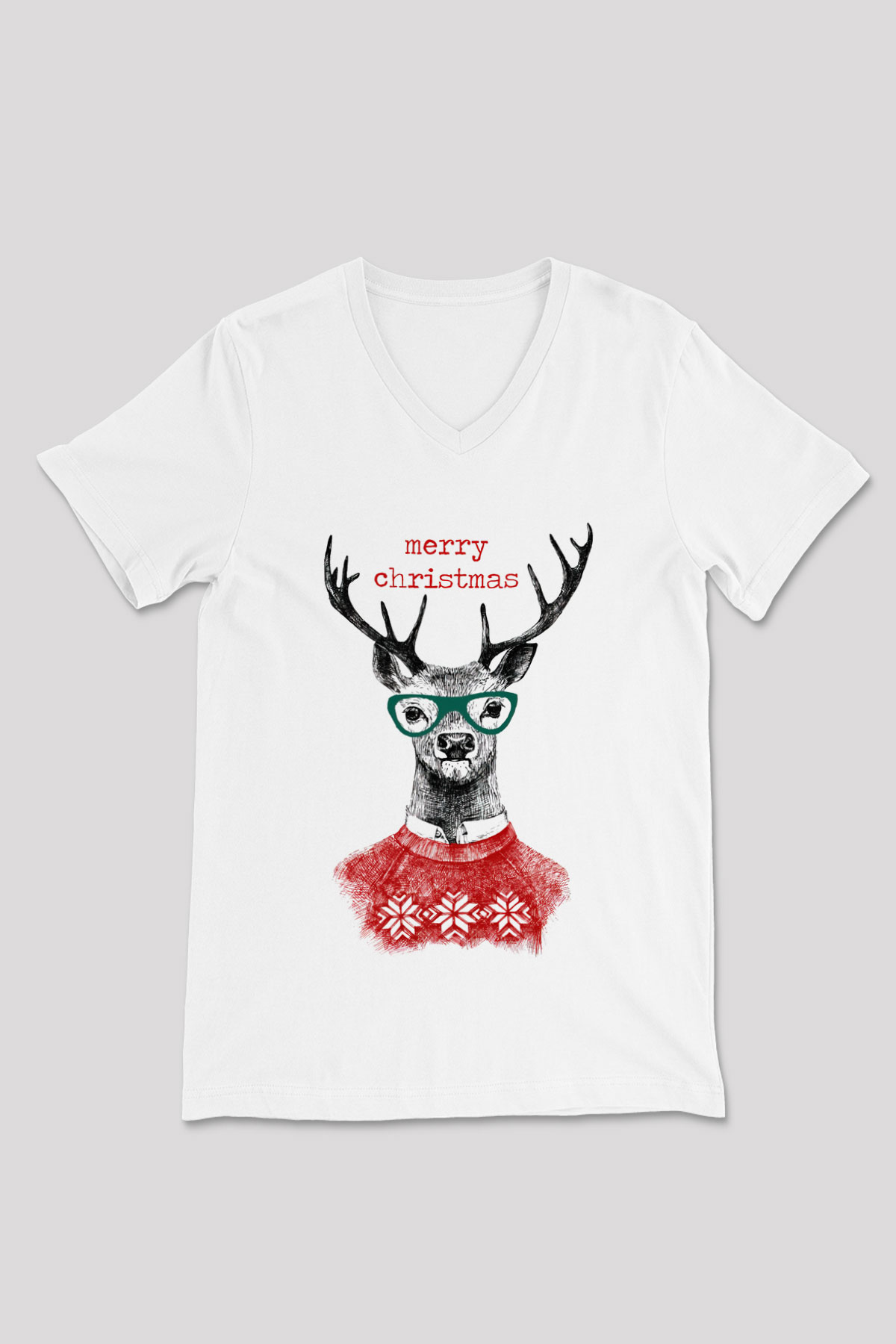 Yılbaşı Beyaz Unisex V Yaka Tişört T-Shirt