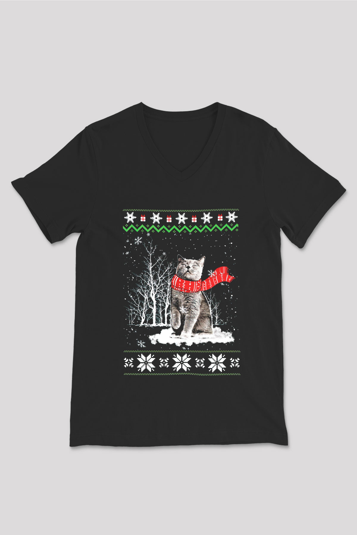 Yılbaşı Siyah Unisex V Yaka Tişört
