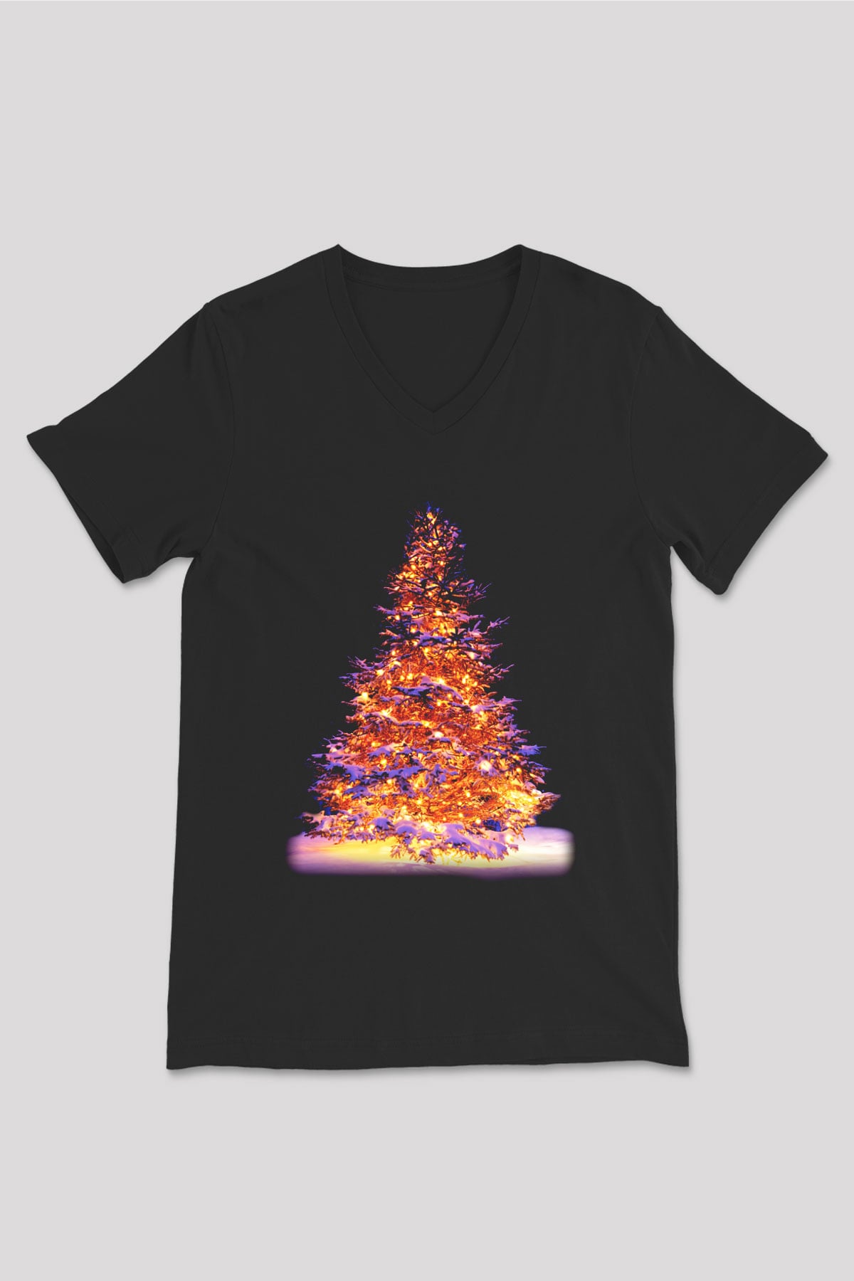 Yılbaşı Siyah Unisex V Yaka Tişört T-Shirt