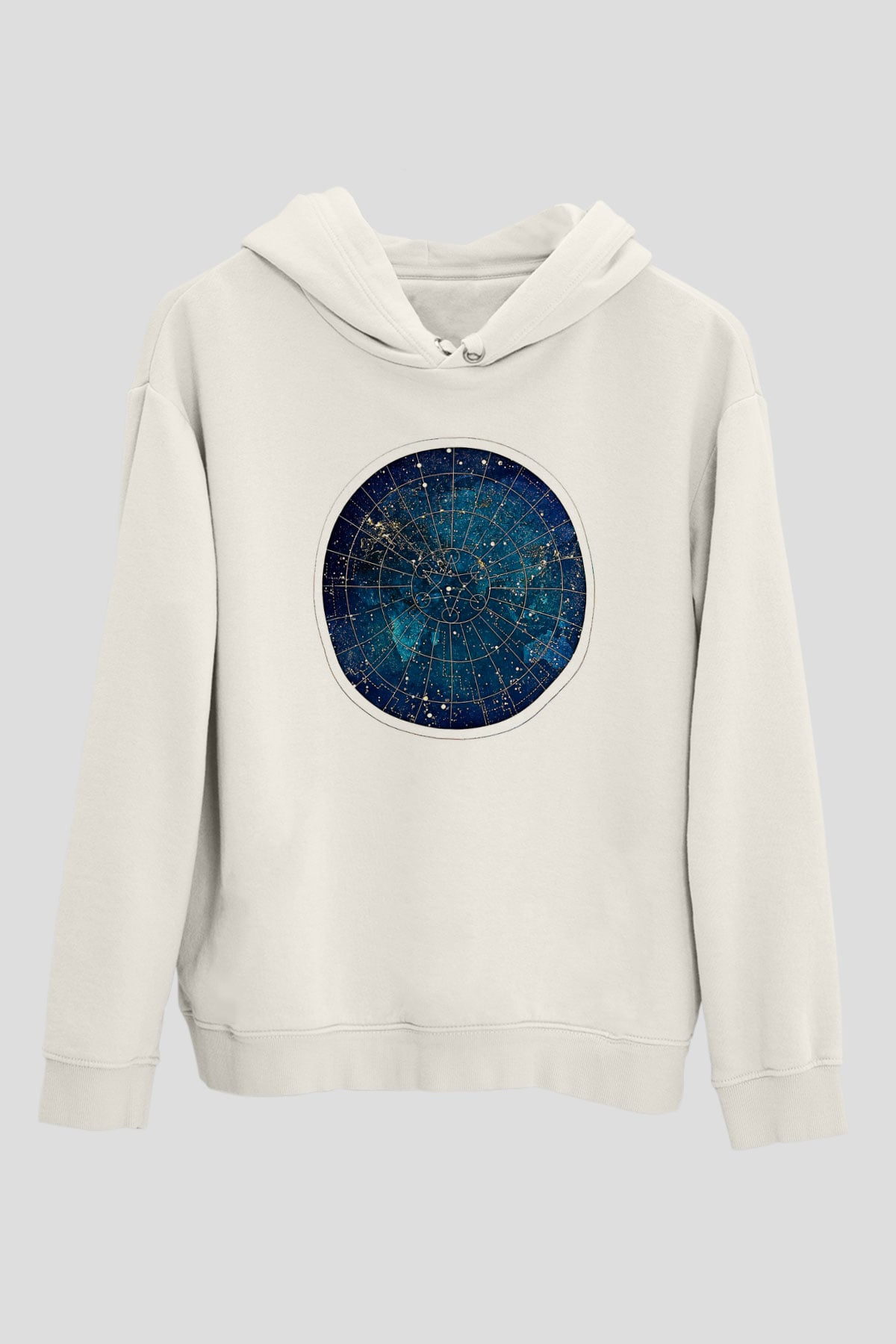 Yıldız Haritaları Baskılı Beyaz Unisex Hoodie