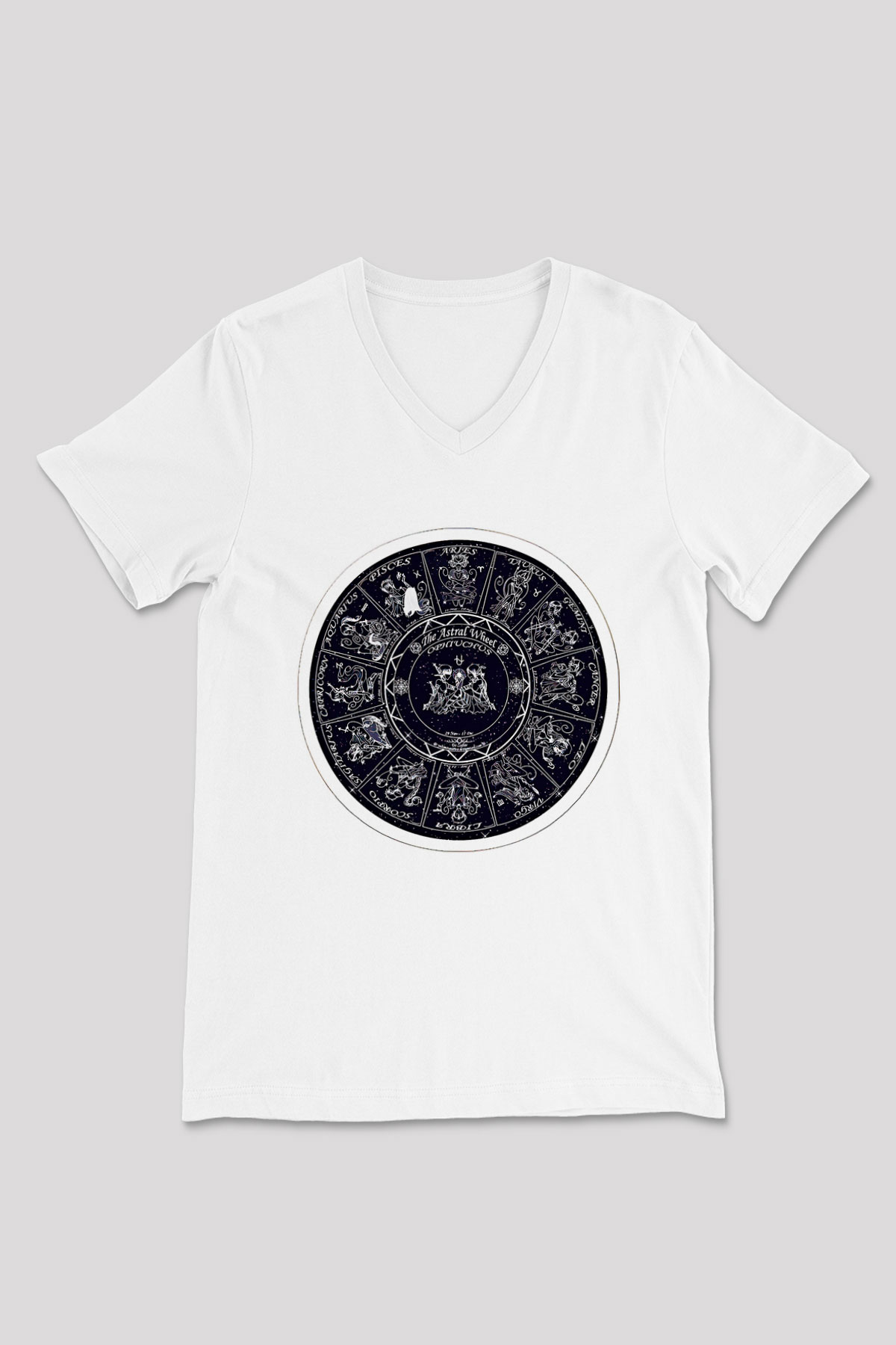 Yıldız Haritaları Baskılı Beyaz Unisex V Yaka Tişört - Tshirt