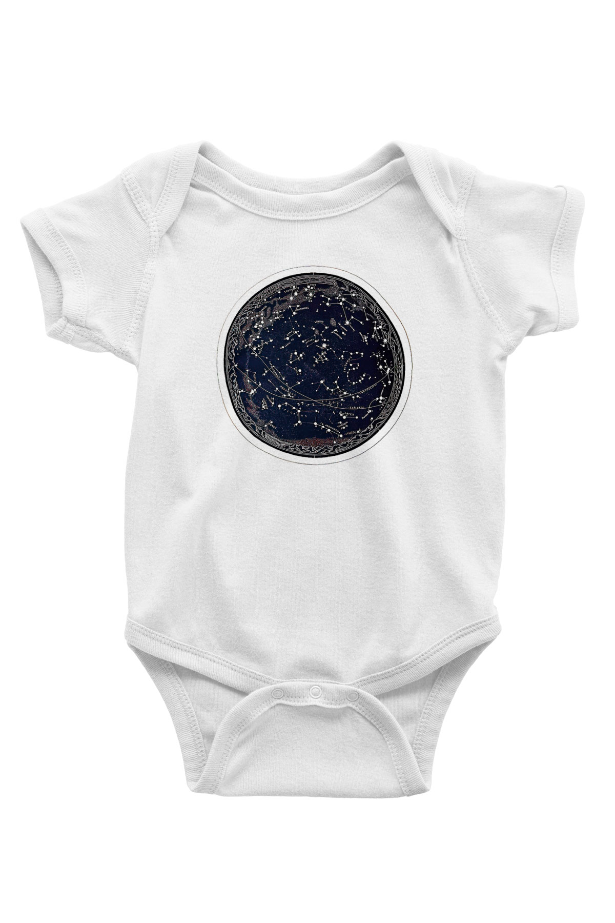 Yıldız Haritaları Baskılı Beyaz Unisex Bebek Body - Zıbın