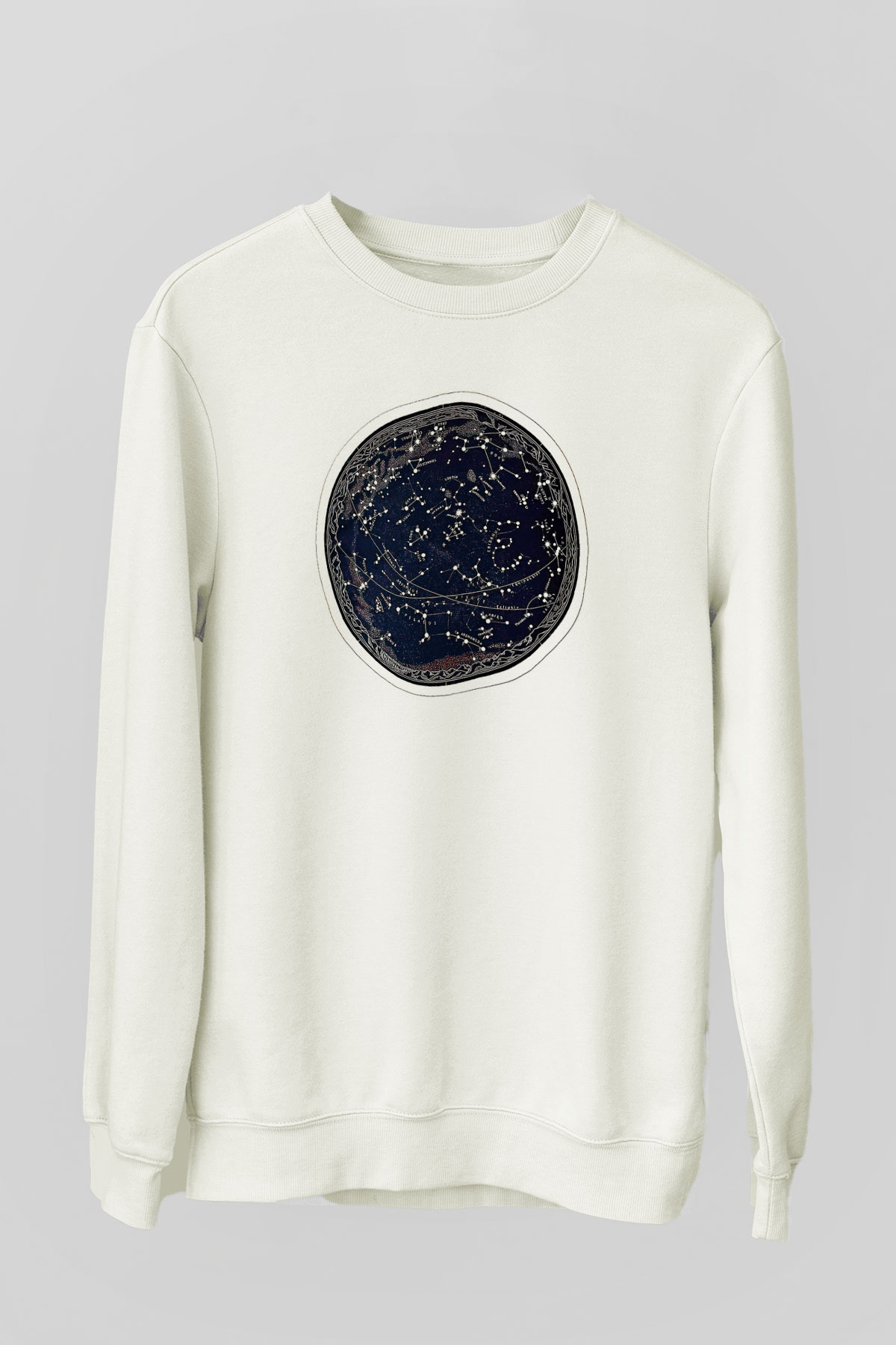 Yıldız Haritaları Baskılı Beyaz Unisex Sweatshirt