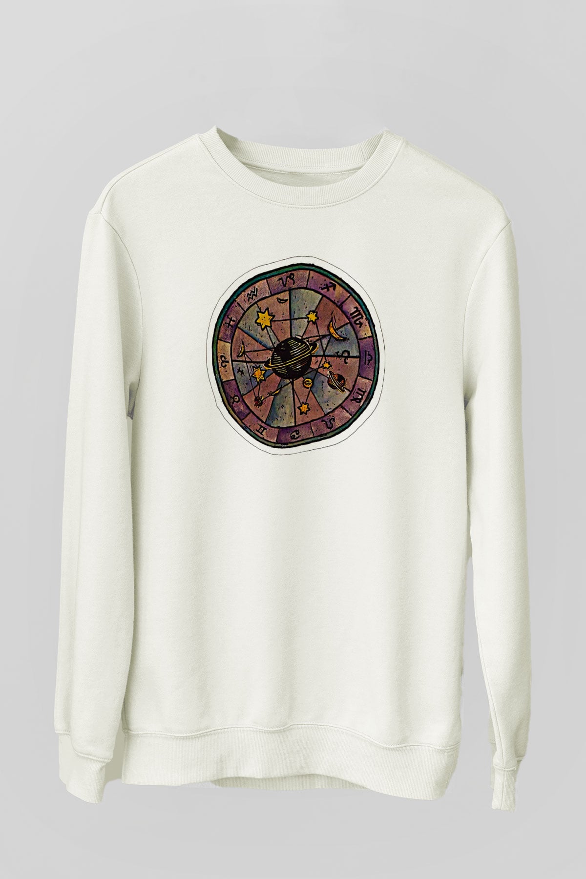 Yıldız Haritaları Baskılı Beyaz Unisex Sweatshirt