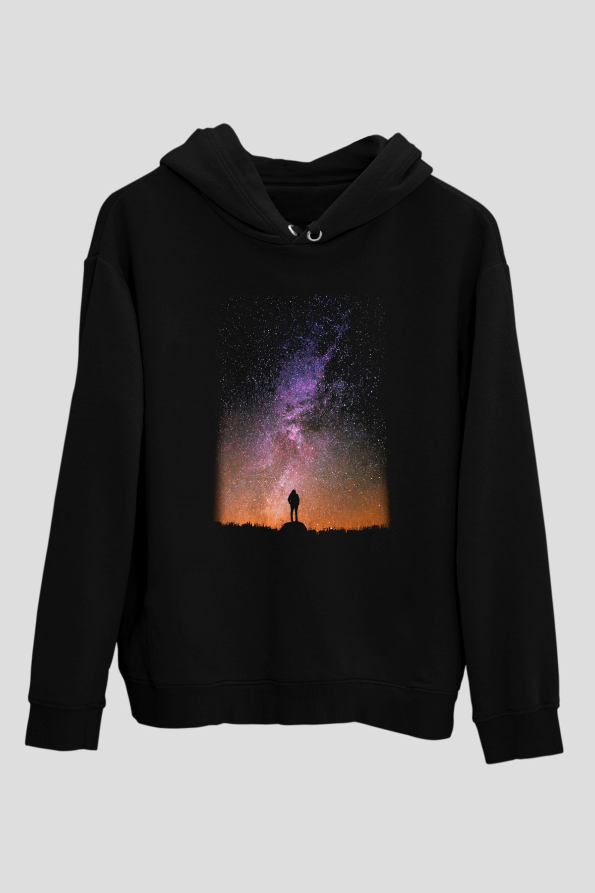 Yıldız Siyah Unisex Kapüşonlu Sweatshirt
