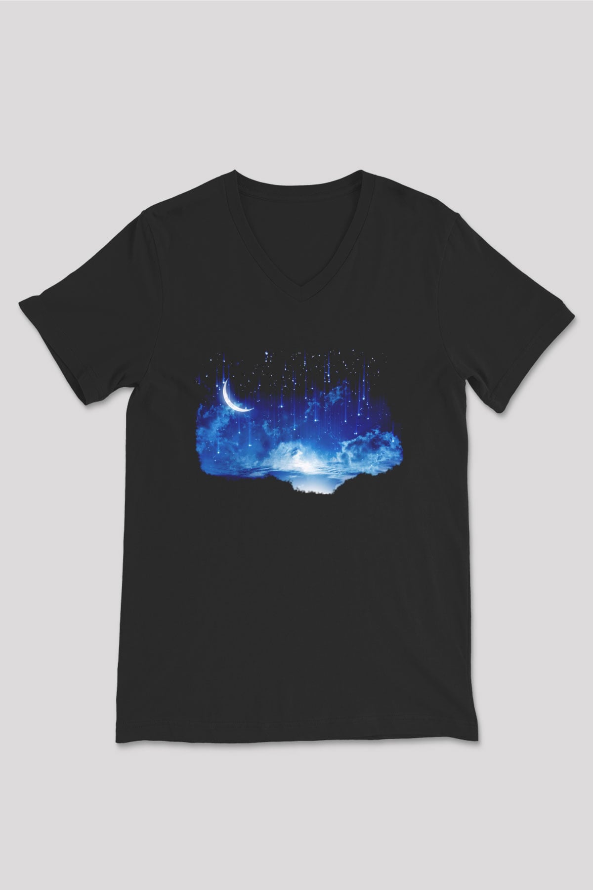 Yıldız Siyah Unisex V Yaka Tişört T-Shirt