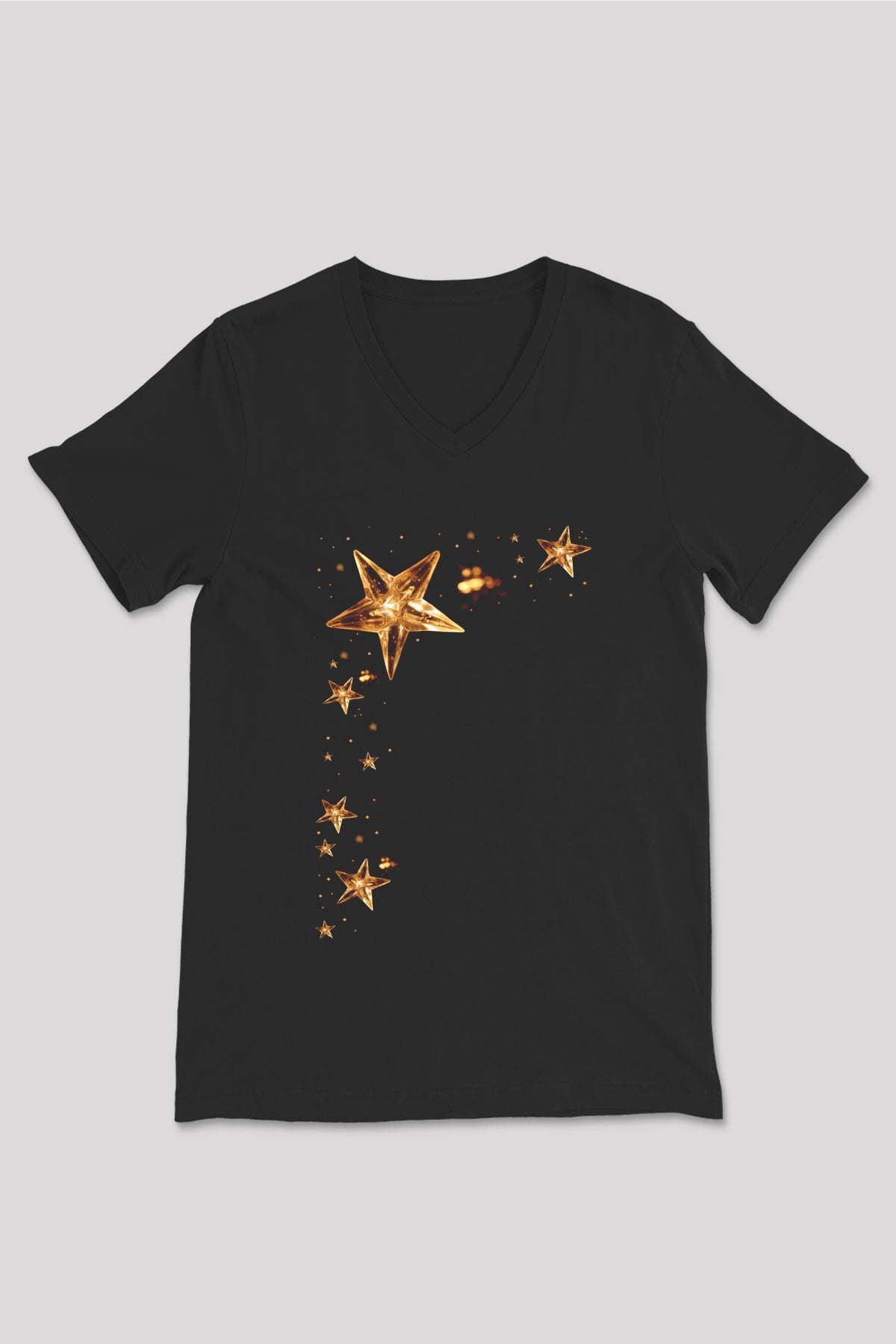 Yıldız Siyah Unisex V Yaka Tişört T-Shirt