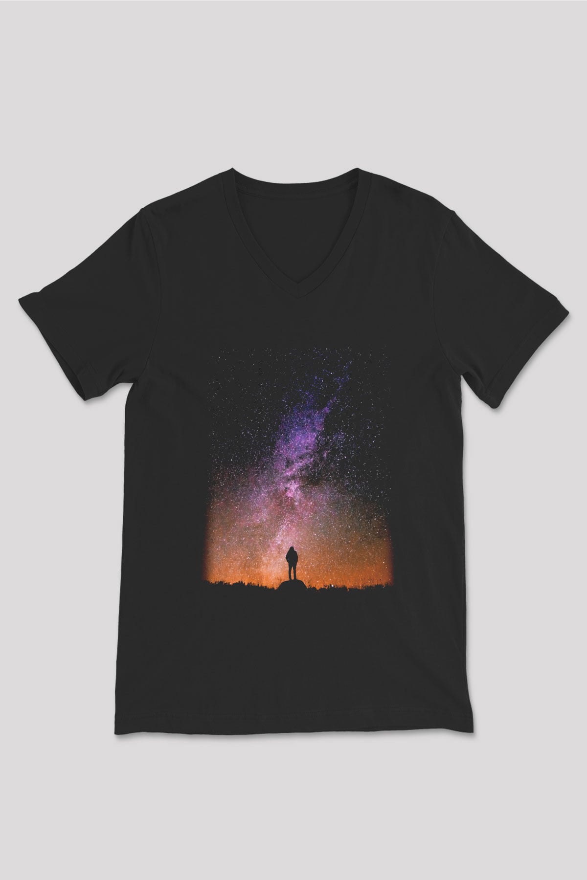 Yıldız Siyah Unisex V Yaka Tişört T-Shirt