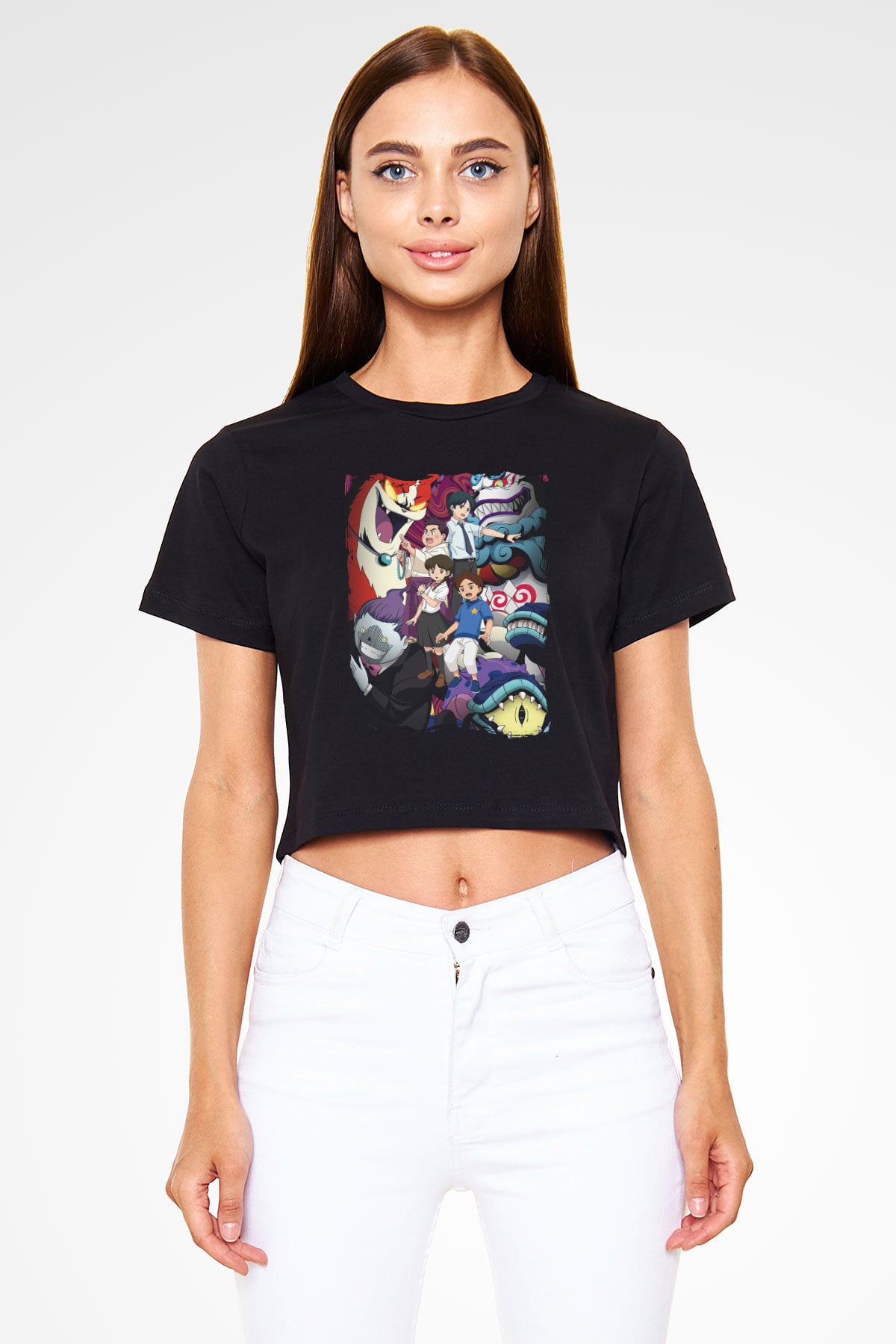 Yo-kai Watch Siyah  Crop Top Tişört