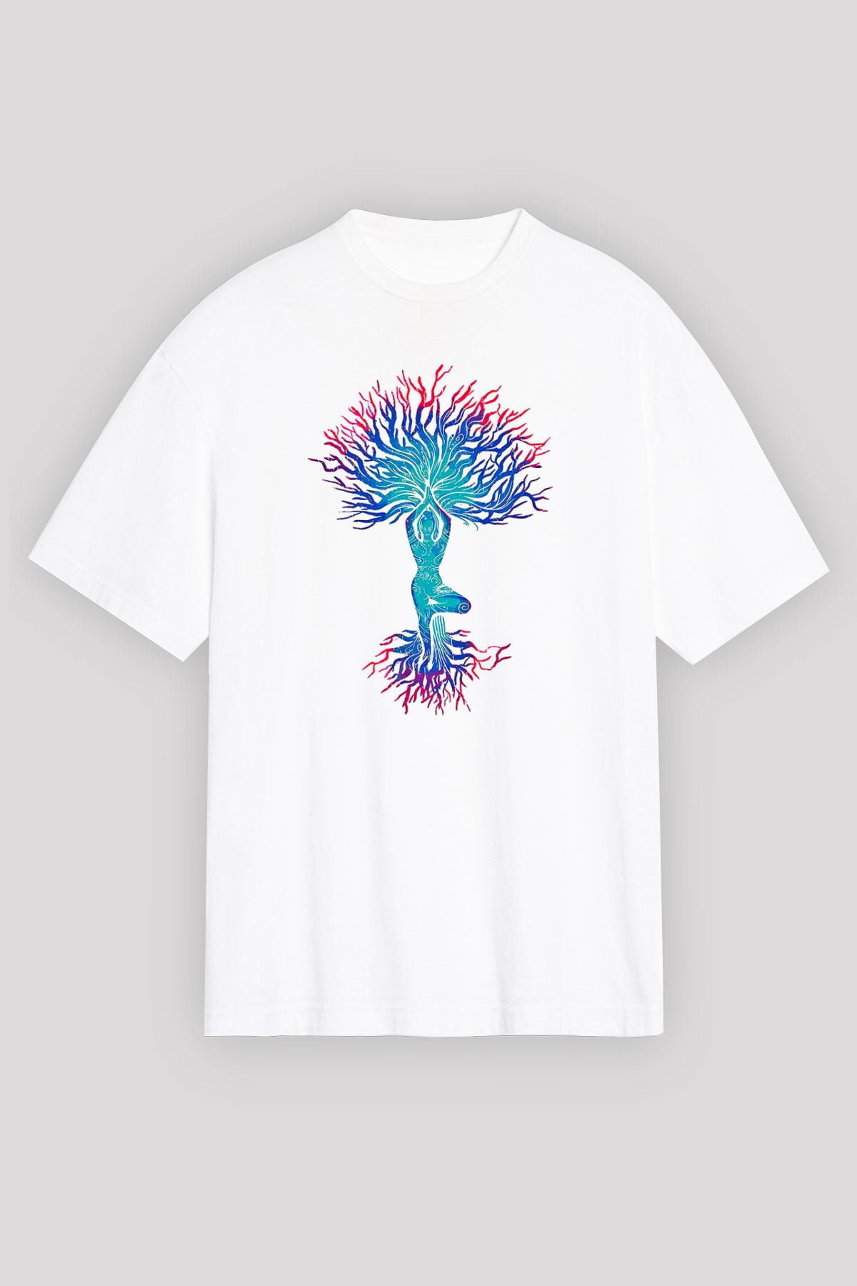 Yoga Baskılı Unisex Beyaz Oversize Tişört - Tshirt