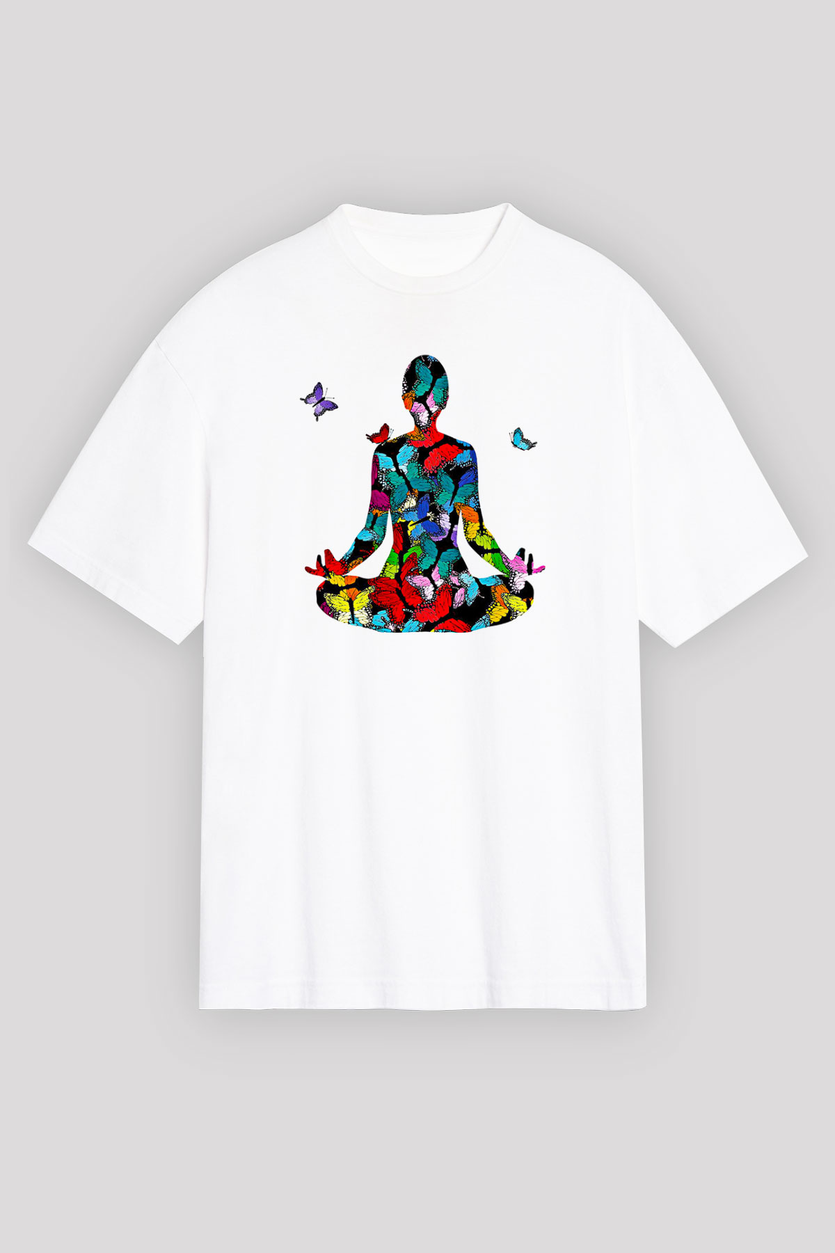 Yoga Baskılı Unisex Beyaz Oversize Tişört - Tshirt