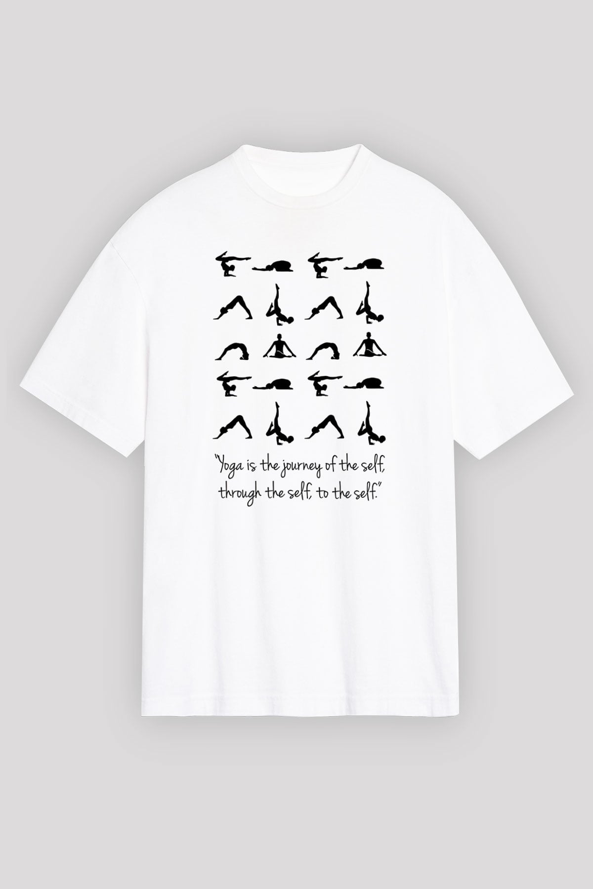 Yoga Baskılı Unisex Beyaz Oversize Tişört - Tshirt