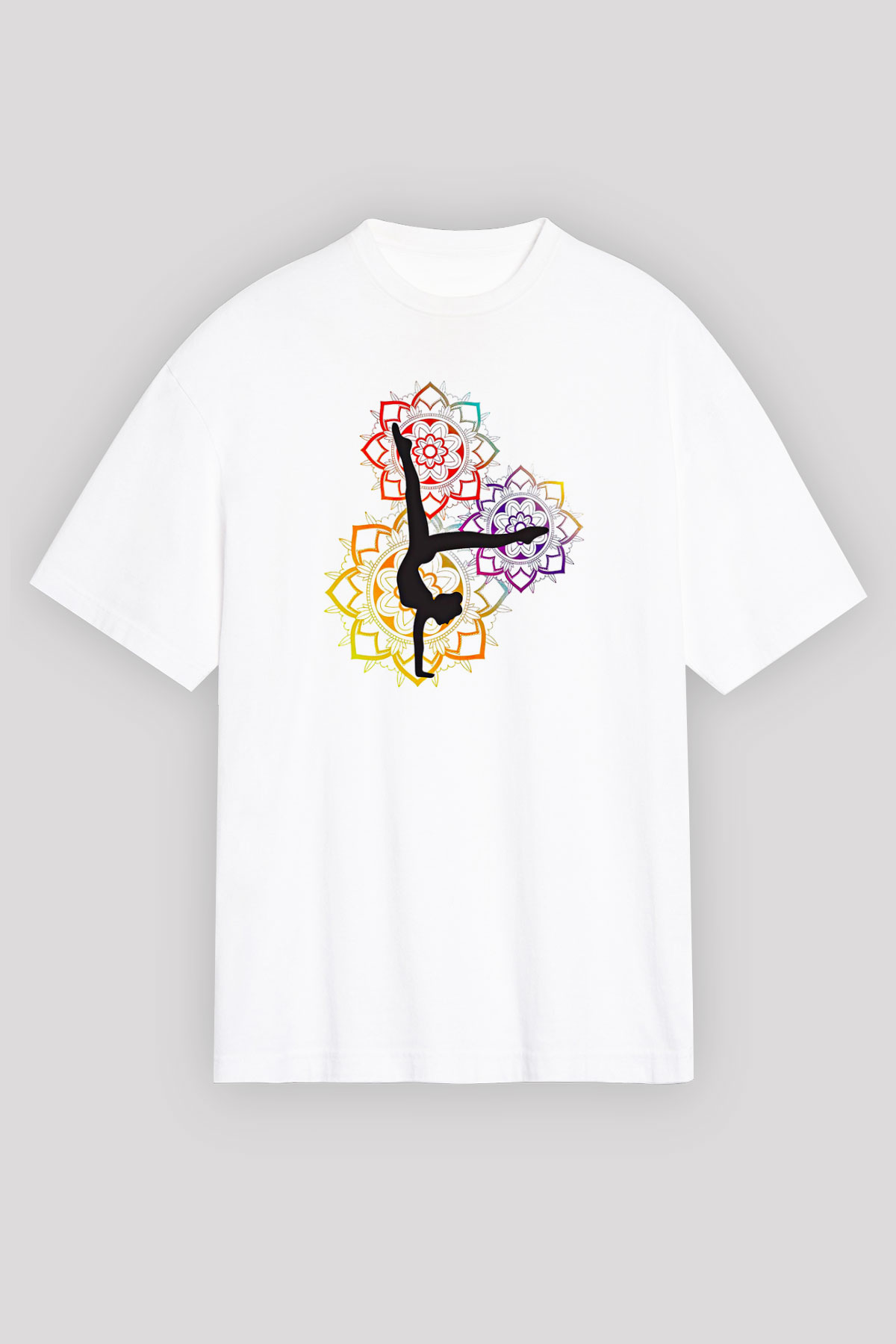 Yoga Baskılı Unisex Beyaz Oversize Tişört - Tshirt