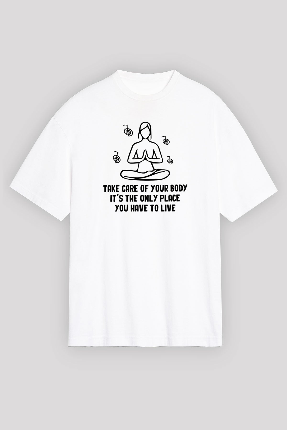 Yoga Baskılı Unisex Beyaz Oversize Tişört - Tshirt