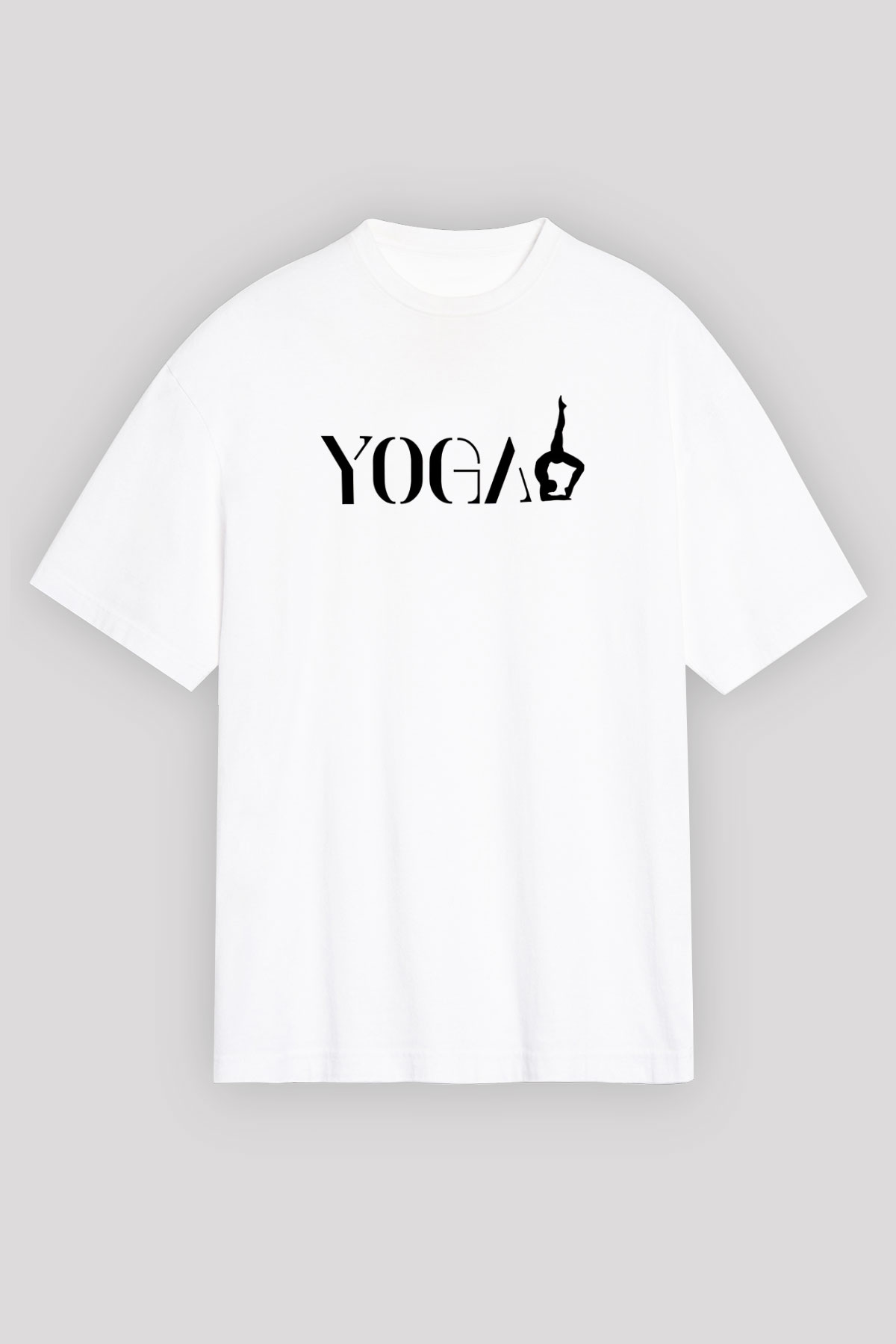 Yoga Baskılı Unisex Beyaz Oversize Tişört - Tshirt