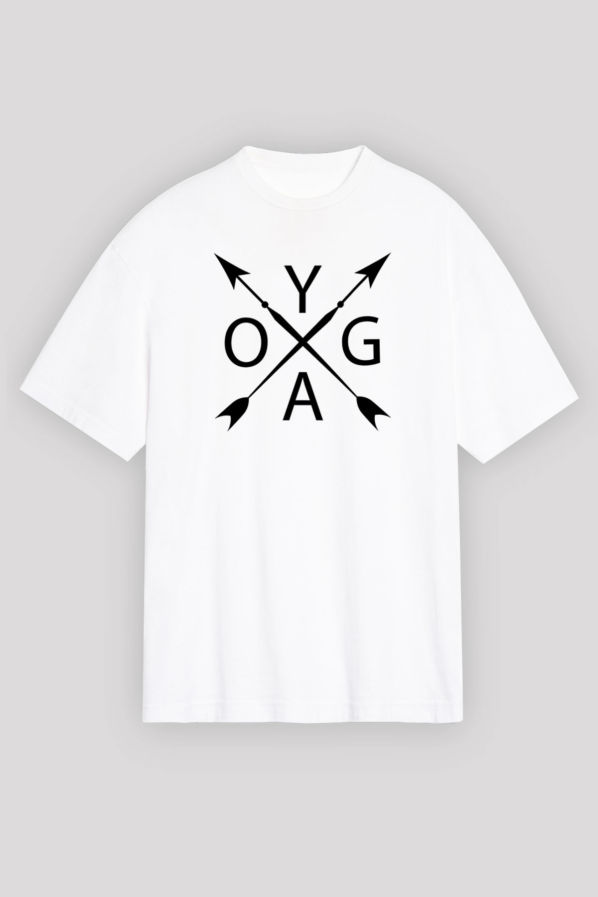 Yoga Baskılı Unisex Beyaz Oversize Tişört - Tshirt
