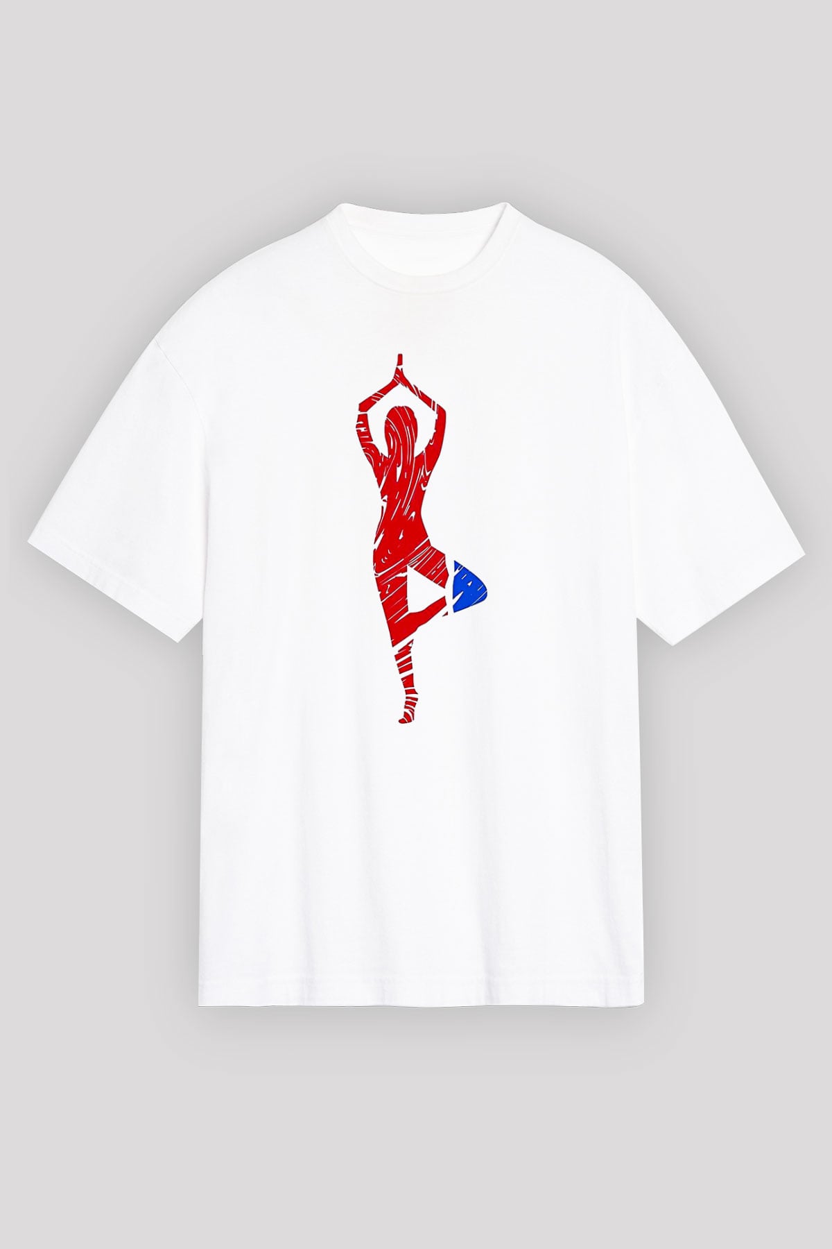 Yoga Baskılı Unisex Beyaz Oversize Tişört - Tshirt