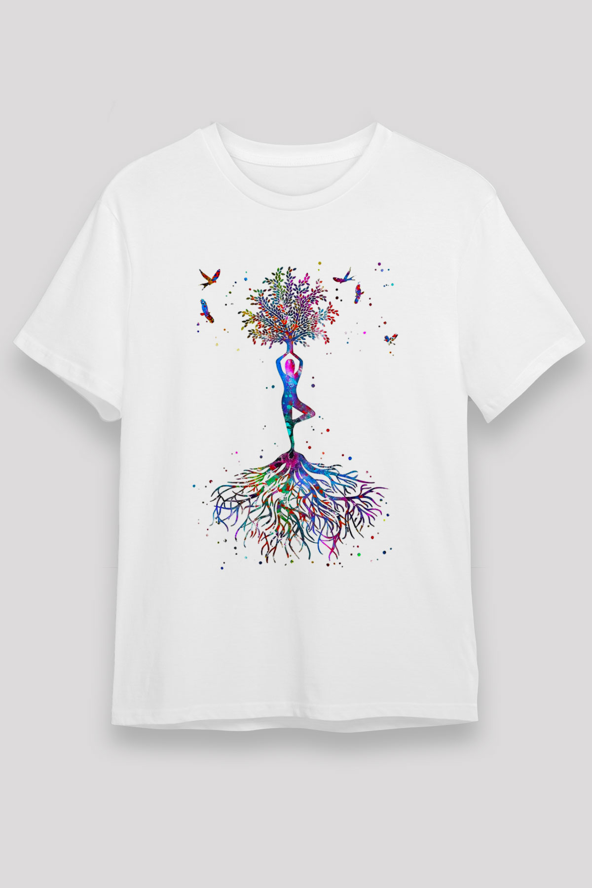 Yoga Baskılı Unisex Beyaz Tişört - Tshirt
