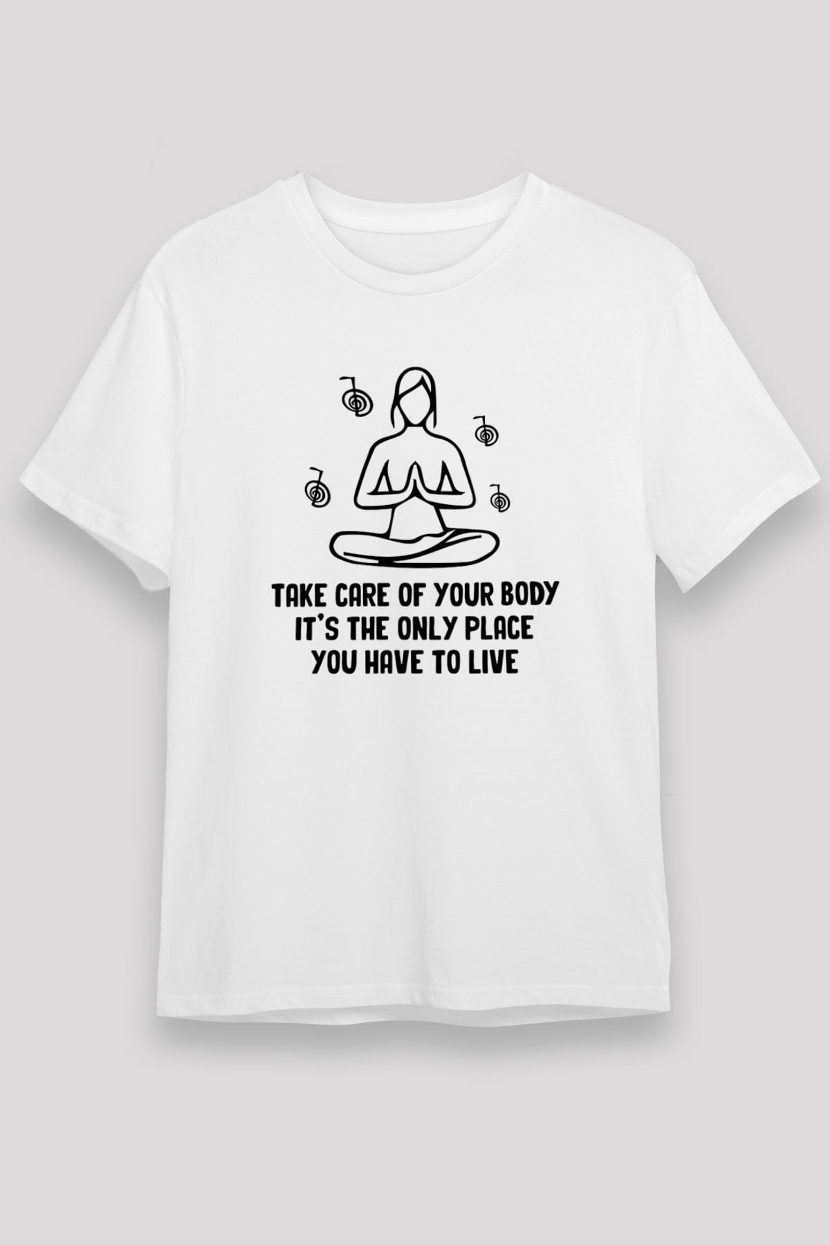 Yoga Baskılı Unisex Beyaz Tişört - Tshirt