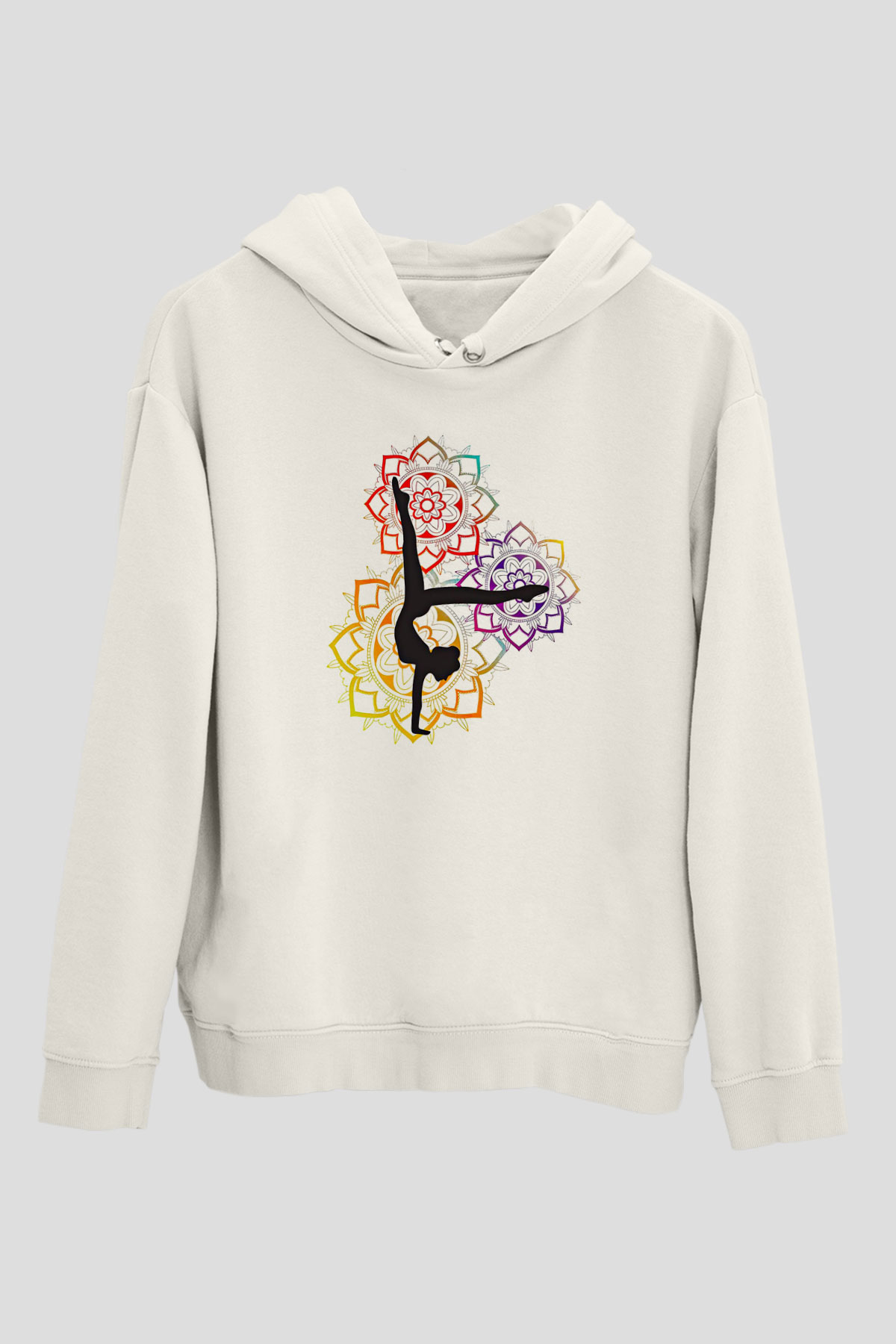 Yoga Baskılı Unisex Ekru Hoodie