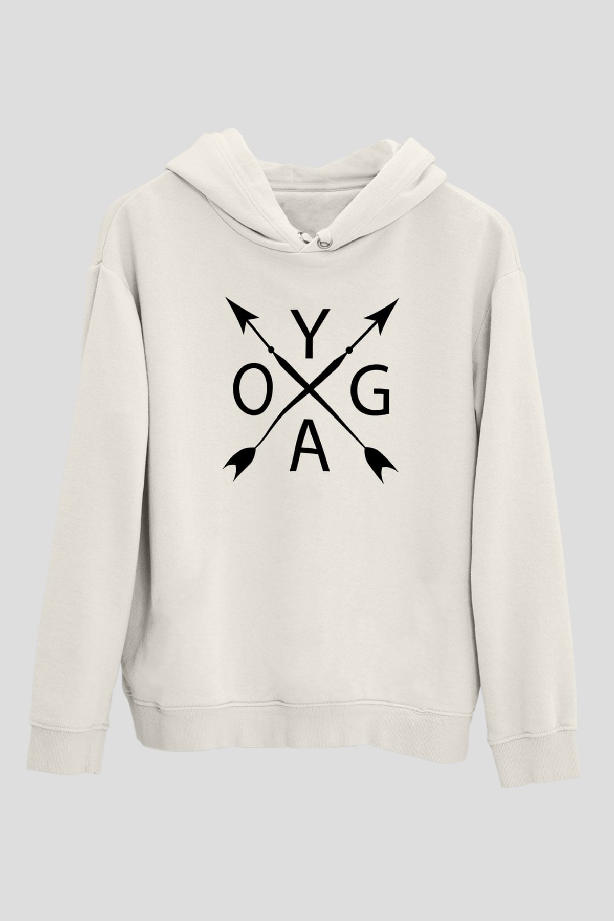 Yoga Baskılı Unisex Ekru Hoodie