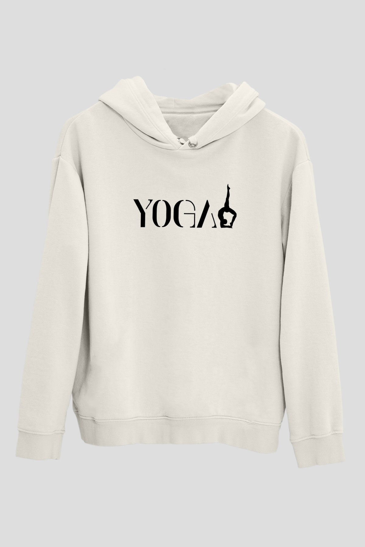 Yoga Baskılı Unisex Ekru Hoodie