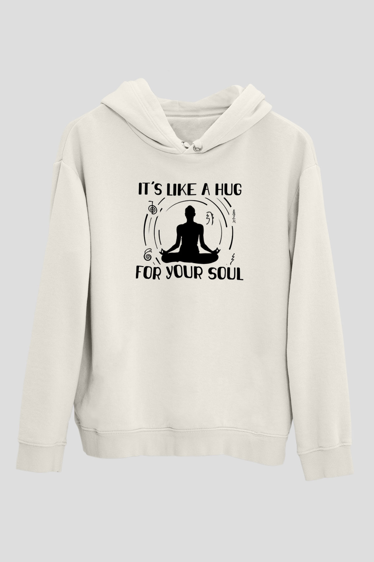 Yoga Baskılı Unisex Ekru Hoodie