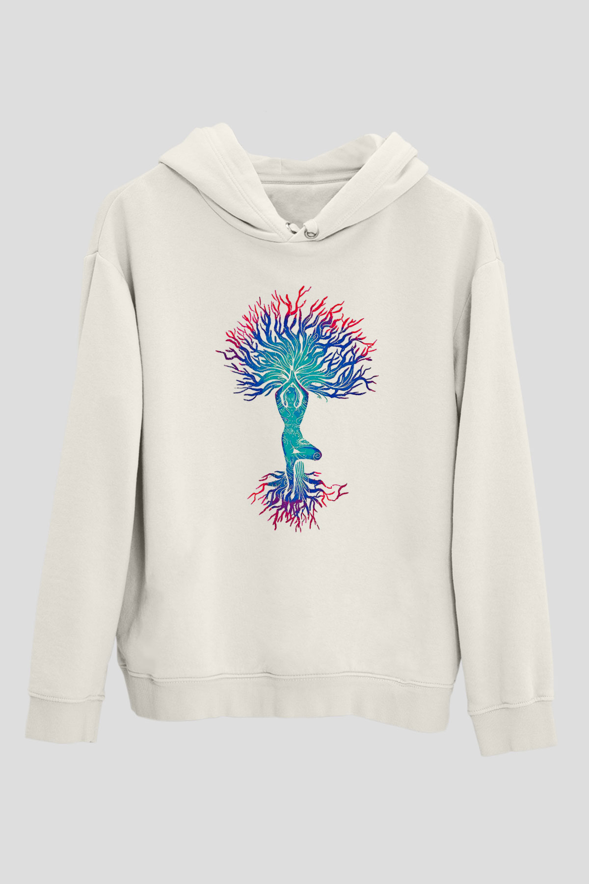 Yoga Baskılı Unisex Ekru Hoodie