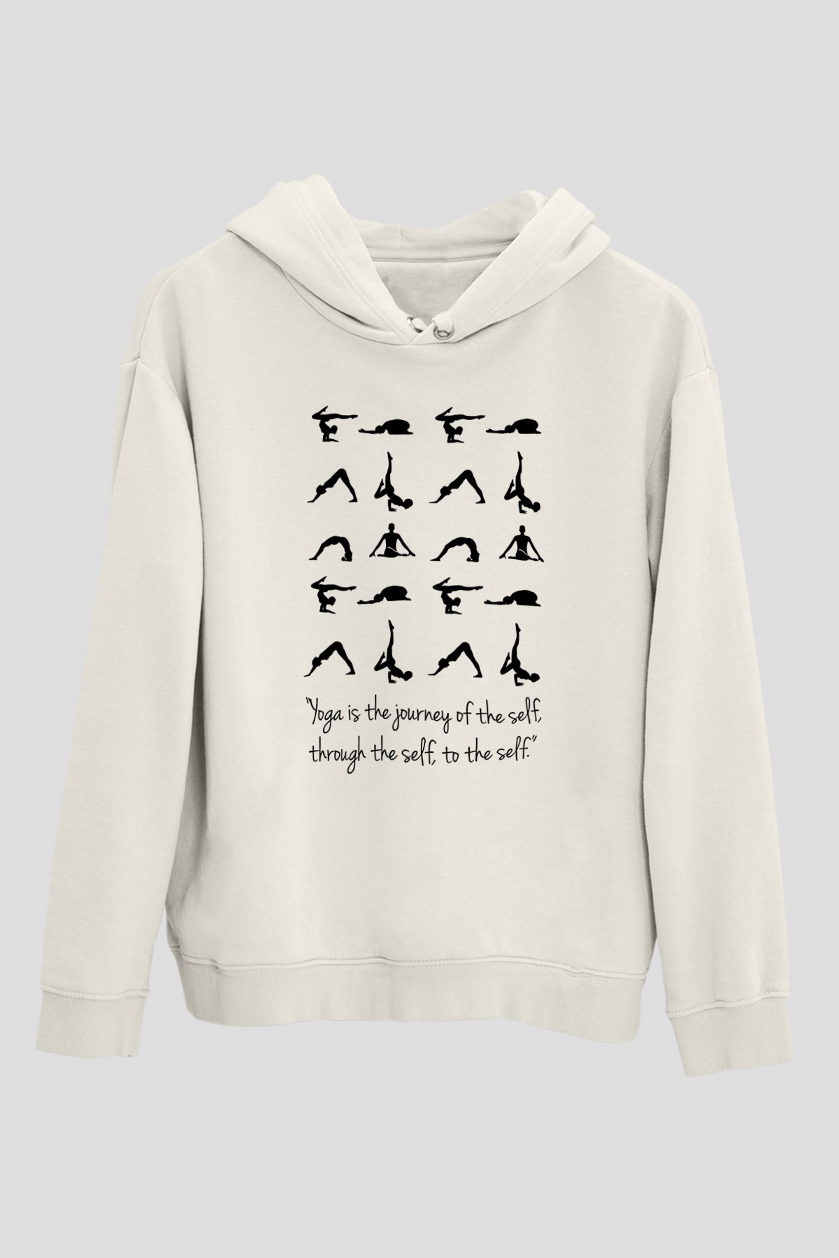 Yoga Baskılı Unisex Ekru Hoodie