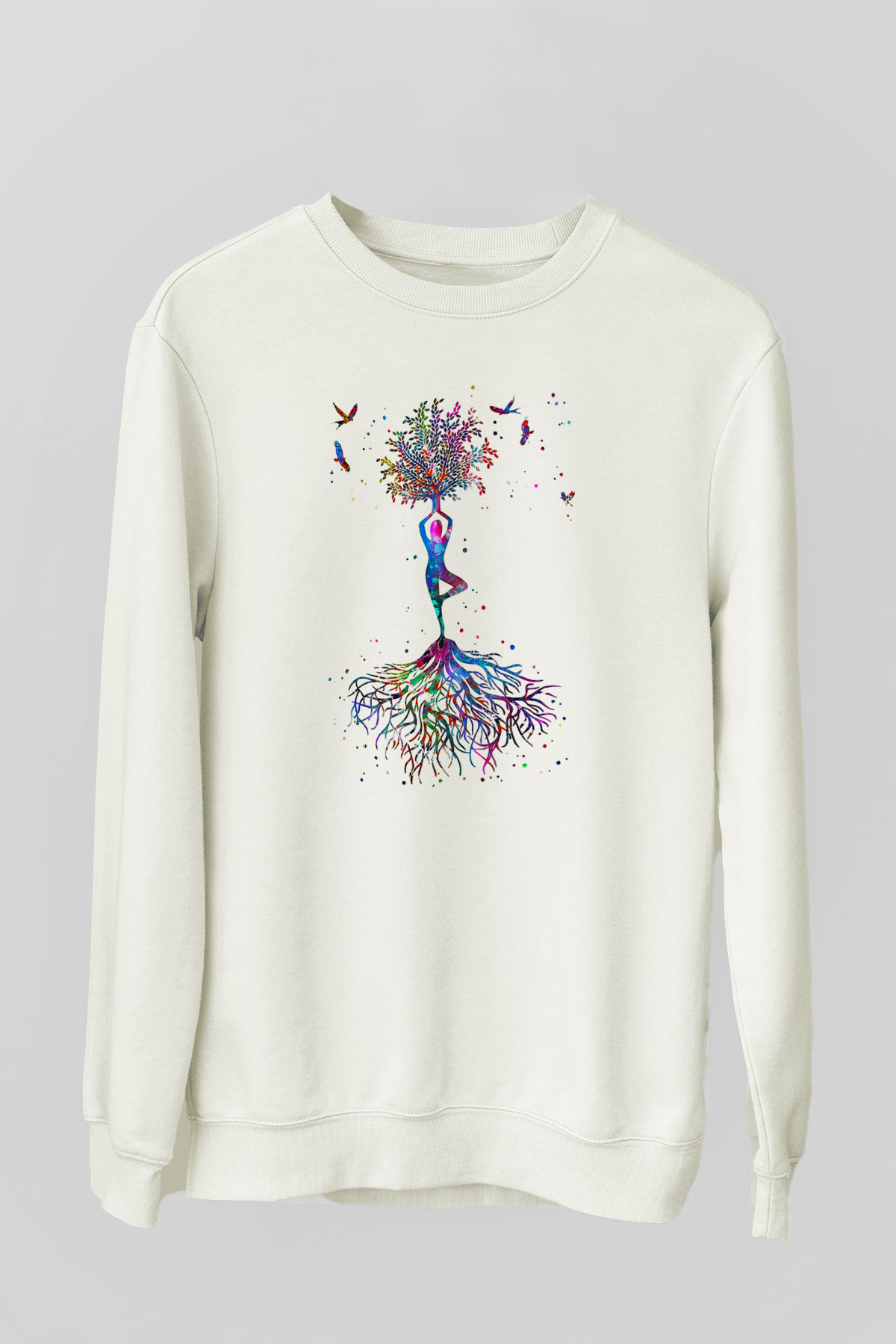 Yoga Baskılı Unisex Ekru Sweatshirt