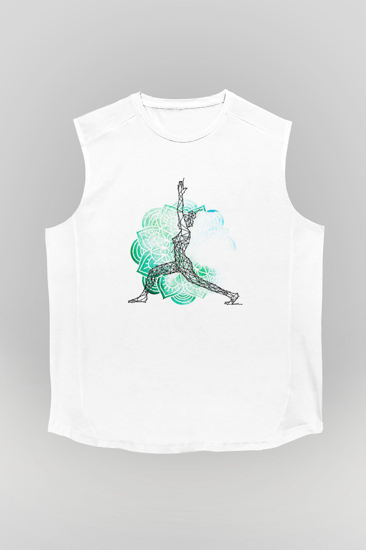 Yoga Baskılı Unisex Kolsuz Beyaz Tişört