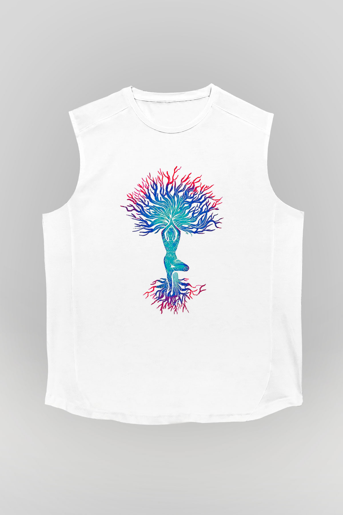 Yoga Baskılı Unisex Kolsuz Beyaz Tişört
