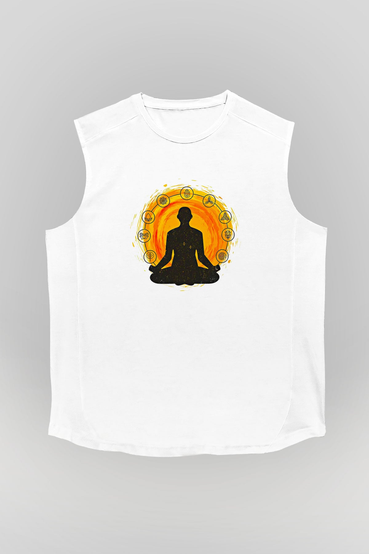 Yoga Baskılı Unisex Kolsuz Beyaz Tişört