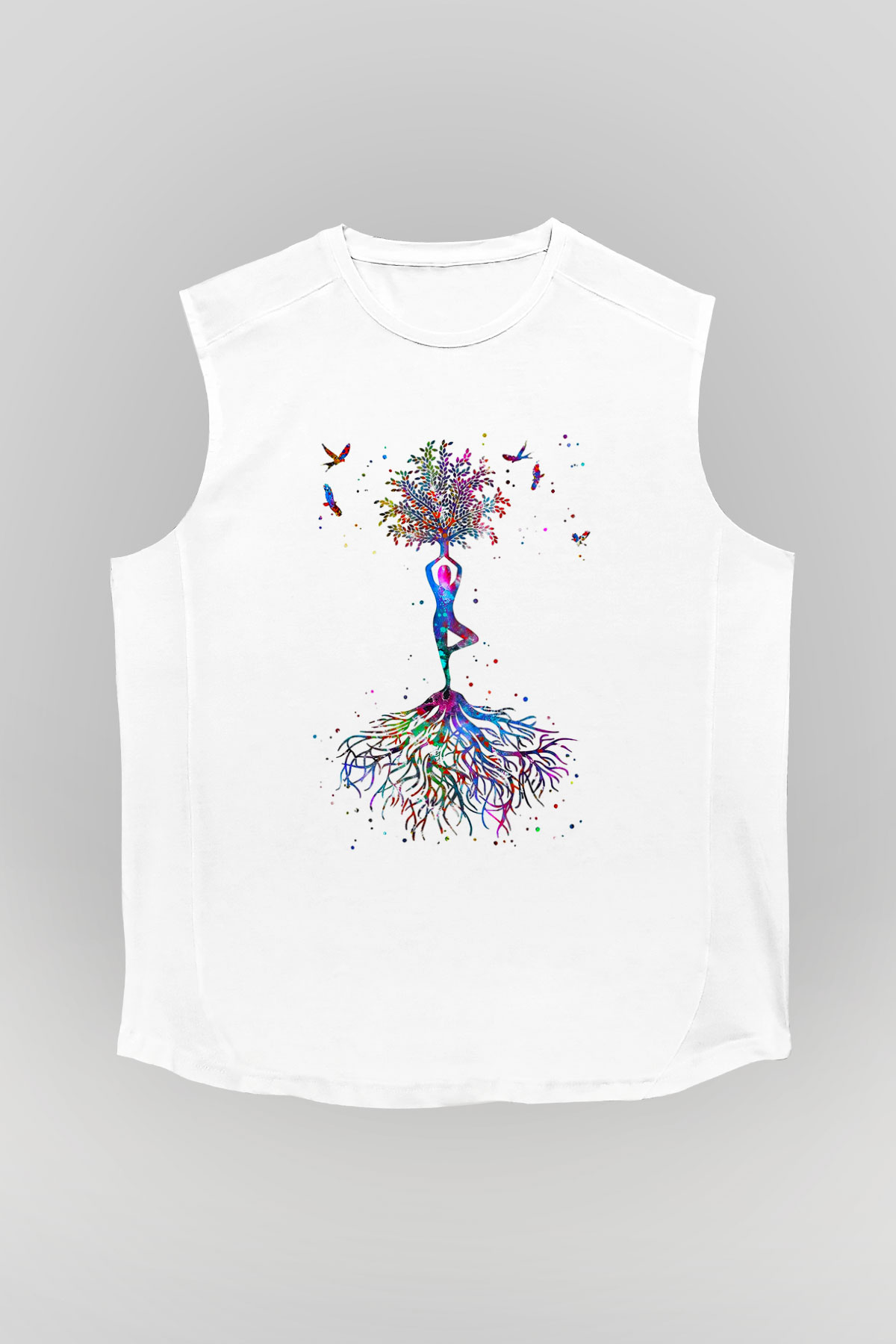Yoga Baskılı Unisex Kolsuz Beyaz Tişört