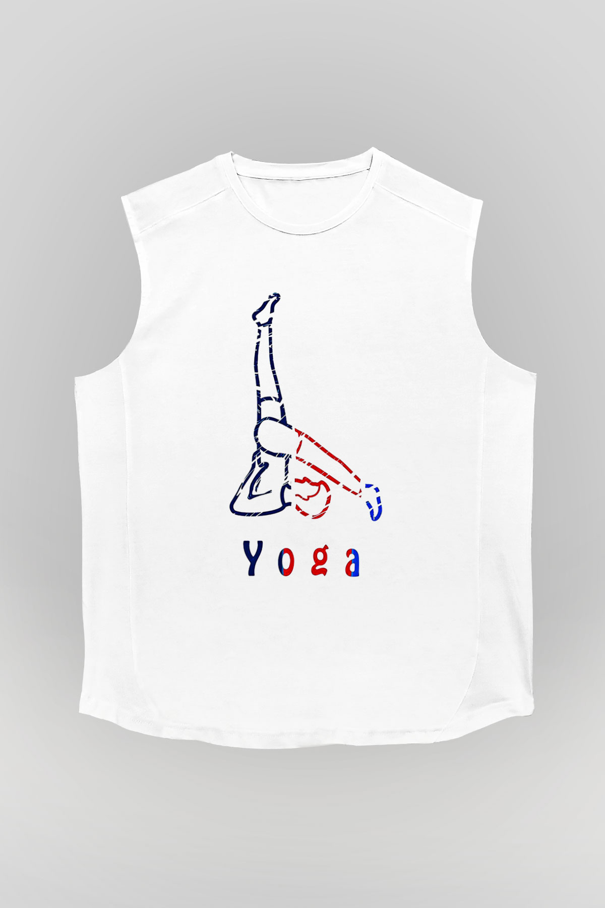 Yoga Baskılı Unisex Kolsuz Beyaz Tişört