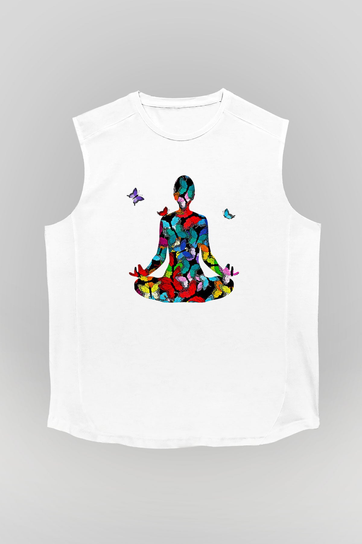 Yoga Baskılı Unisex Kolsuz Beyaz Tişört