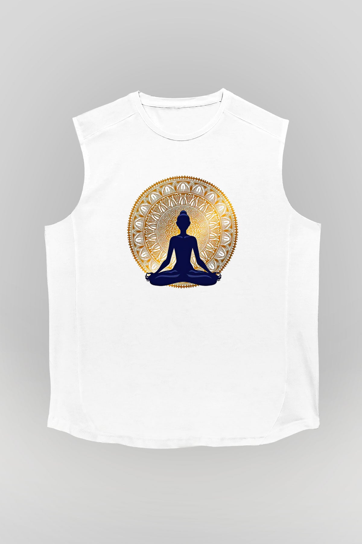 Yoga Baskılı Unisex Kolsuz Beyaz Tişört