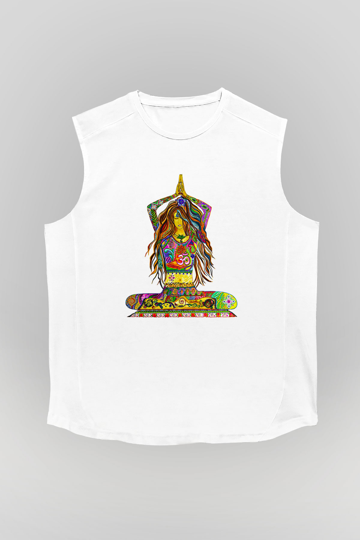 Yoga Baskılı Unisex Kolsuz Beyaz Tişört