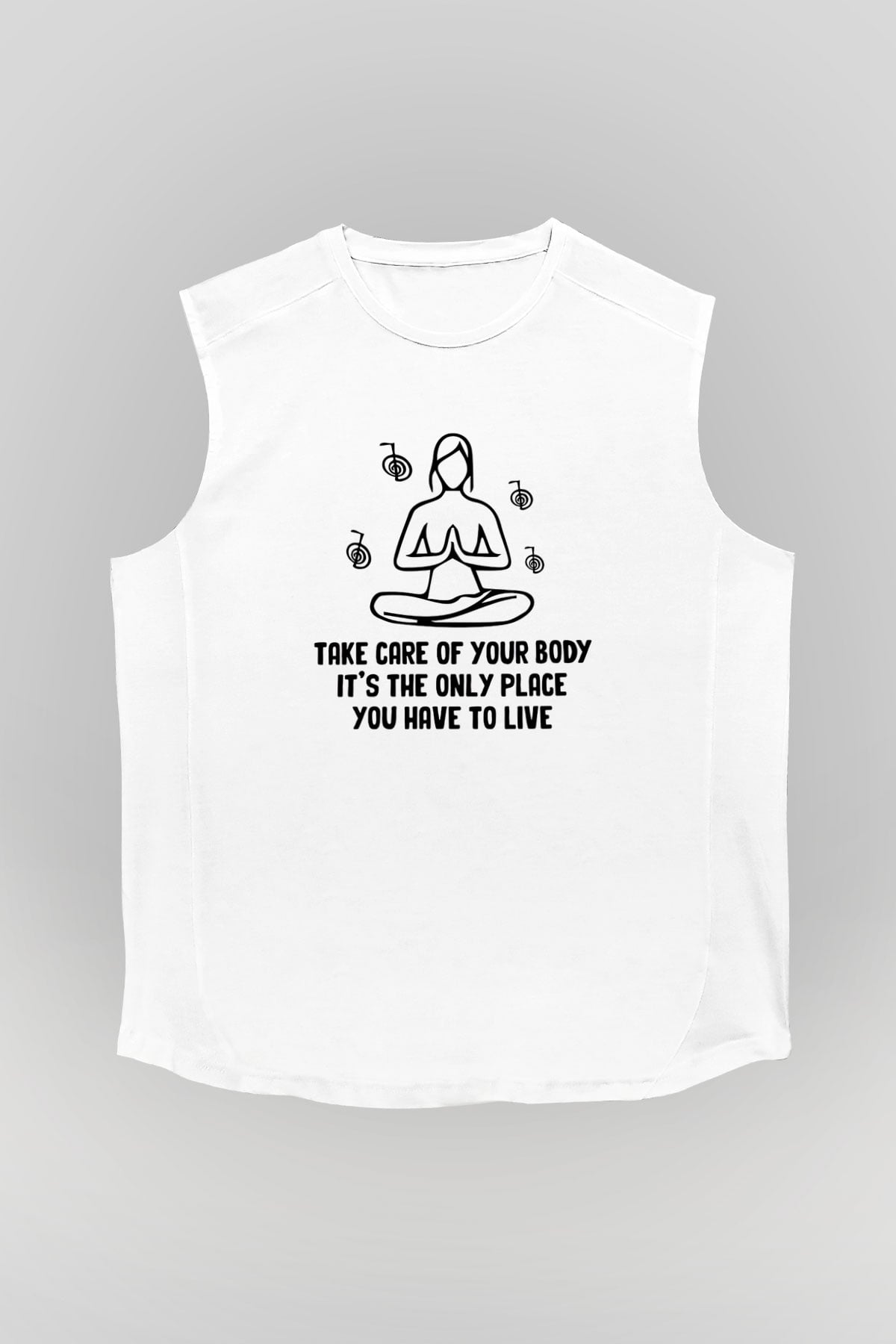 Yoga Baskılı Unisex Kolsuz Beyaz Tişört