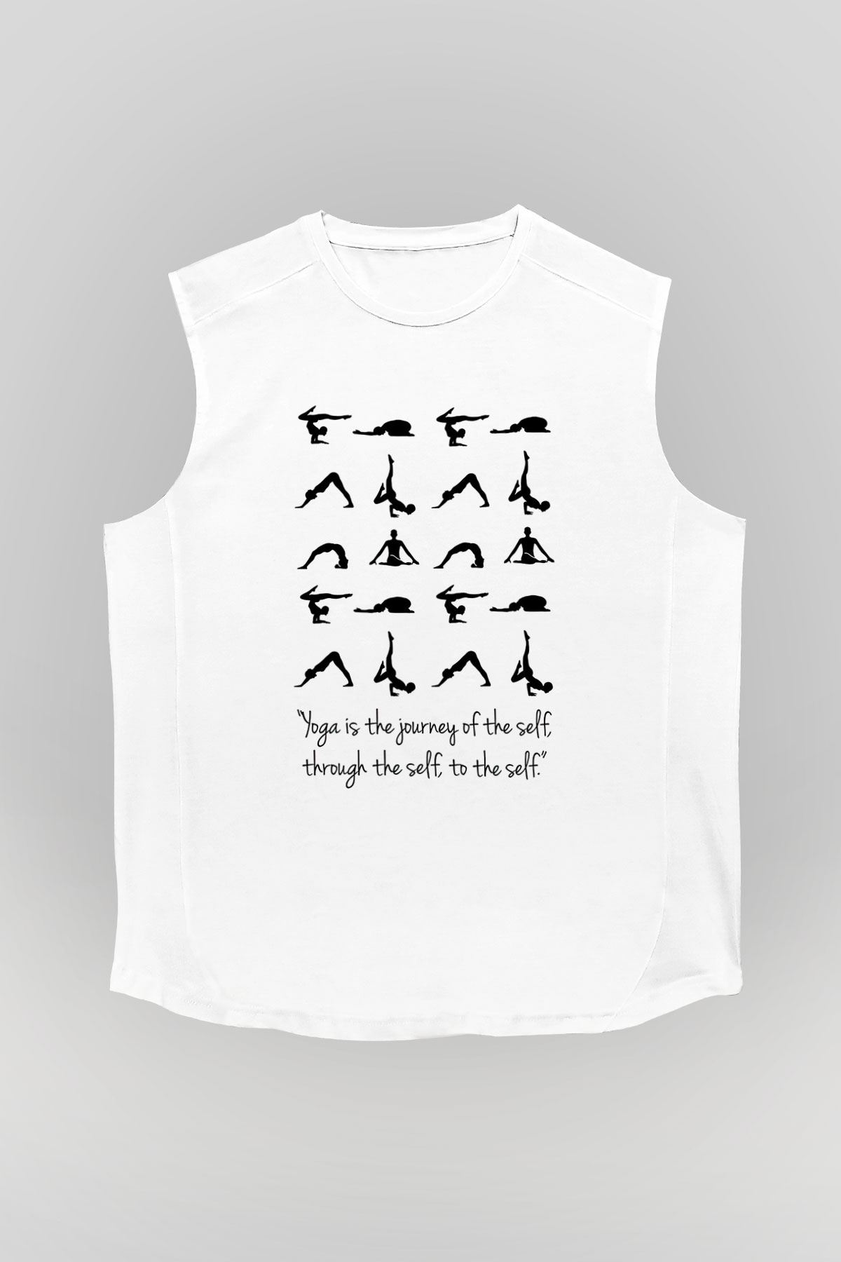 Yoga Baskılı Unisex Kolsuz Beyaz Tişört