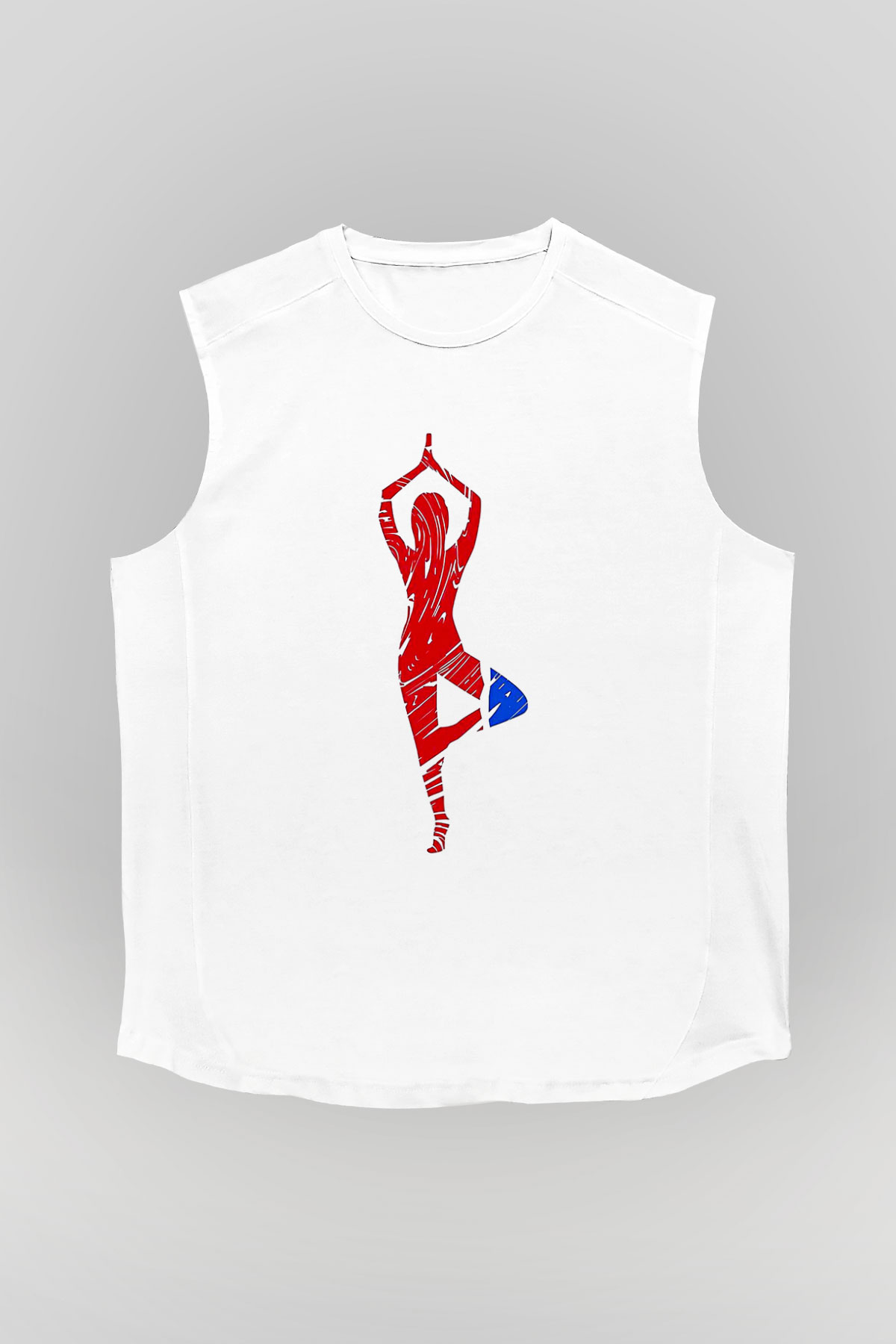 Yoga Baskılı Unisex Kolsuz Beyaz Tişört