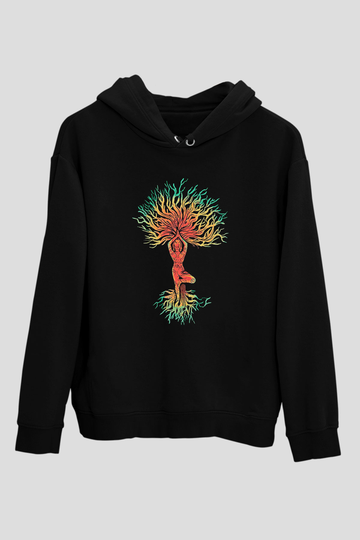 Yoga Baskılı Unisex Siyah Kapüşonlu Sweatshirt