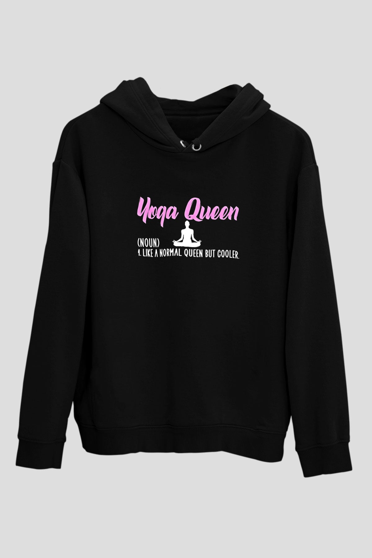 Yoga Baskılı Unisex Siyah Kapüşonlu Sweatshirt