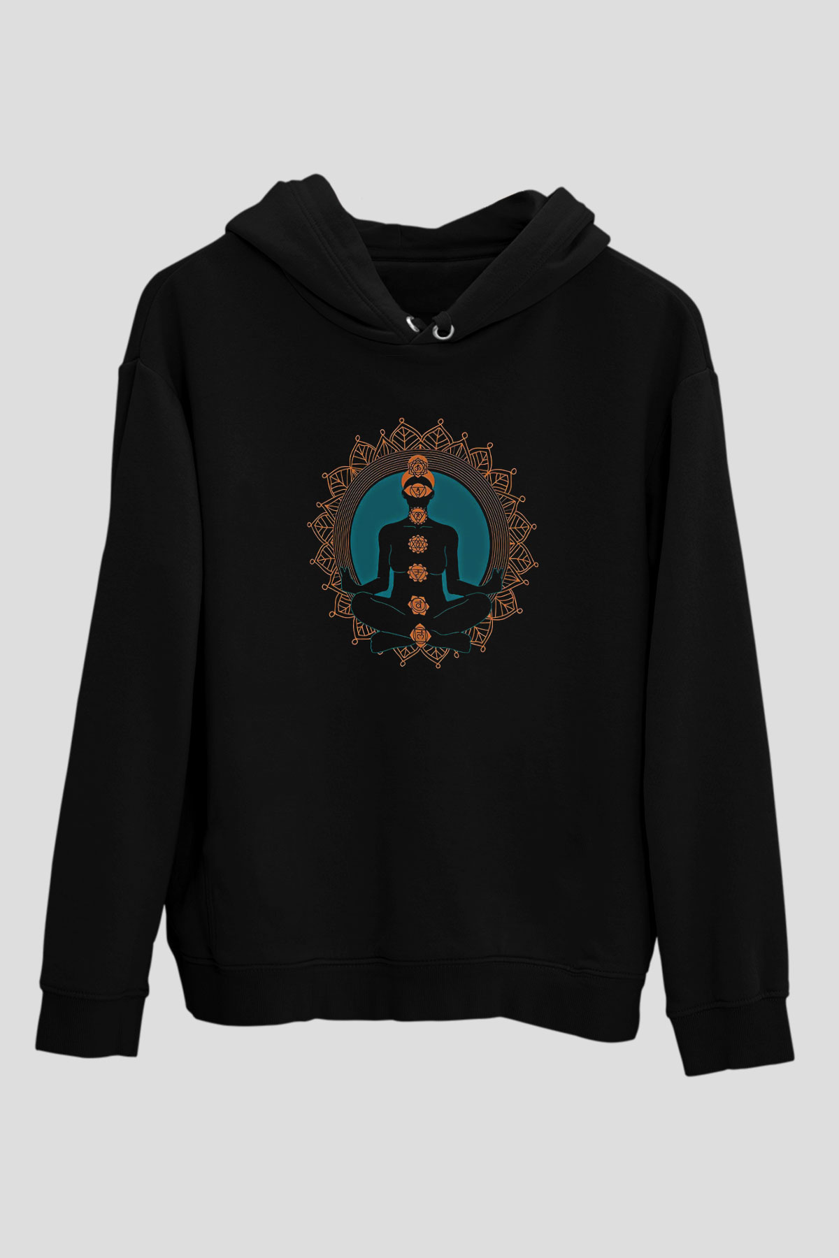 Yoga Baskılı Unisex Siyah Kapüşonlu Sweatshirt