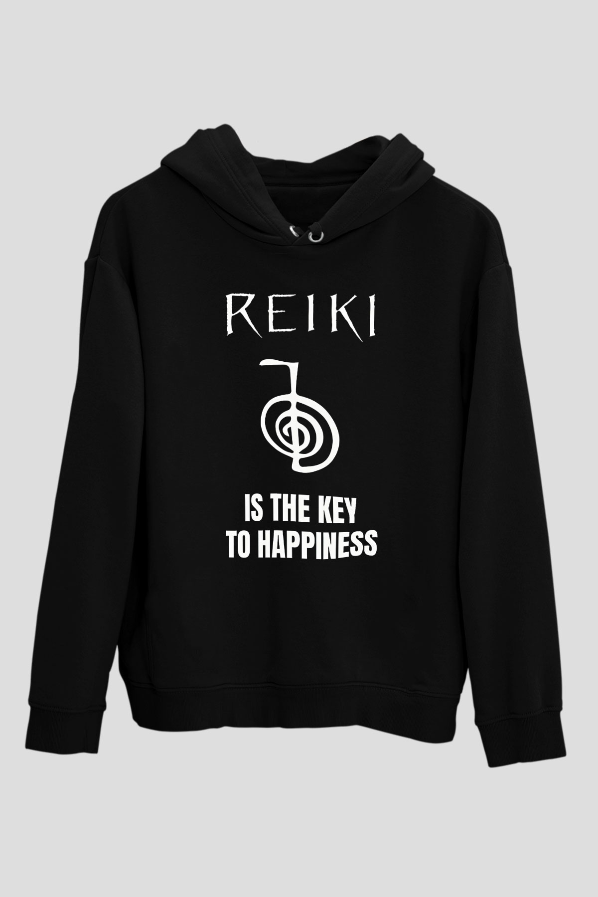 Yoga Baskılı Unisex Siyah Kapüşonlu Sweatshirt